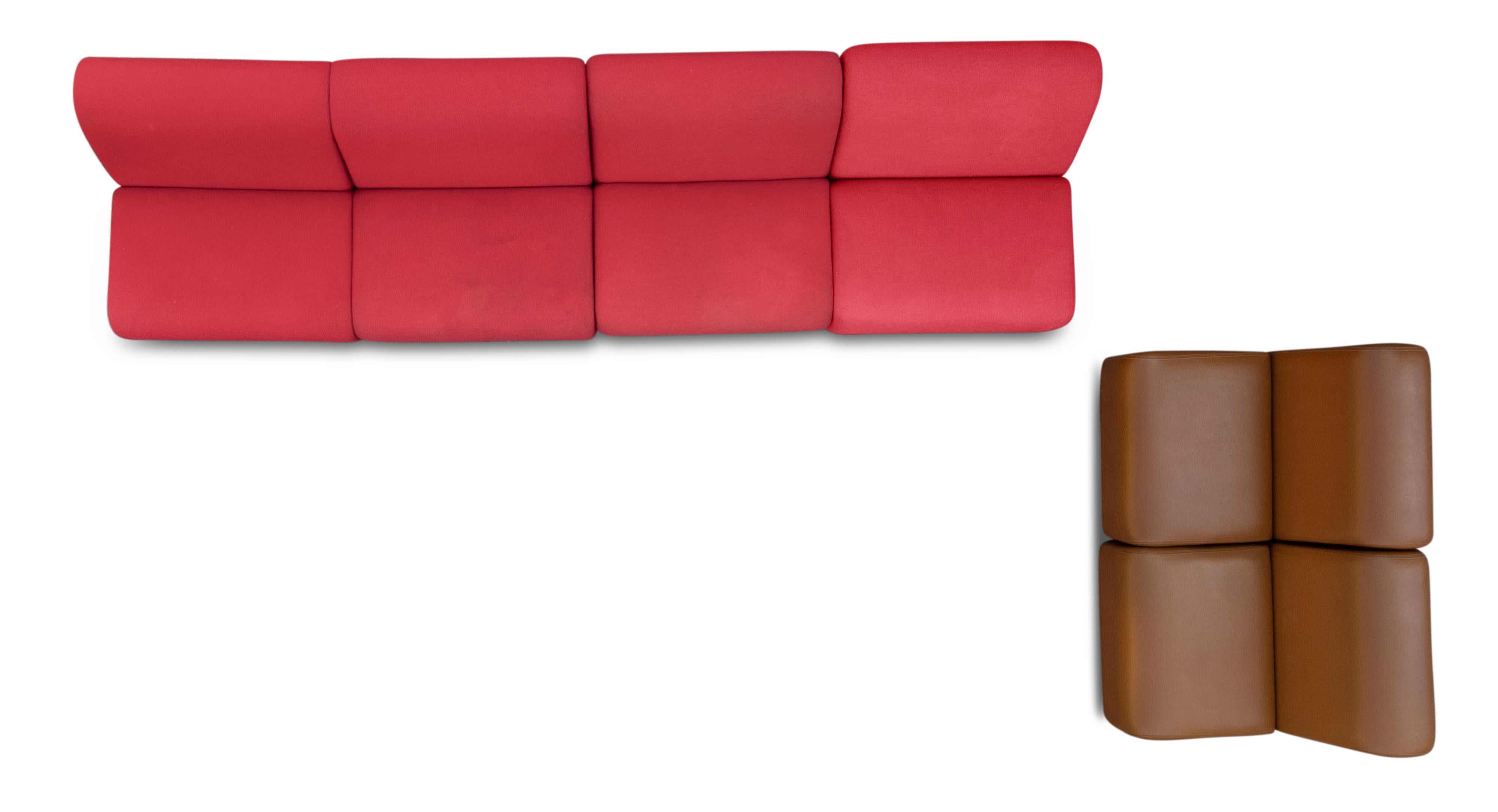 Late 20th Century John Mascheroni 6 Piece Sectional Sofa for Vecta Contract Red & Brown Upholstery For Sale