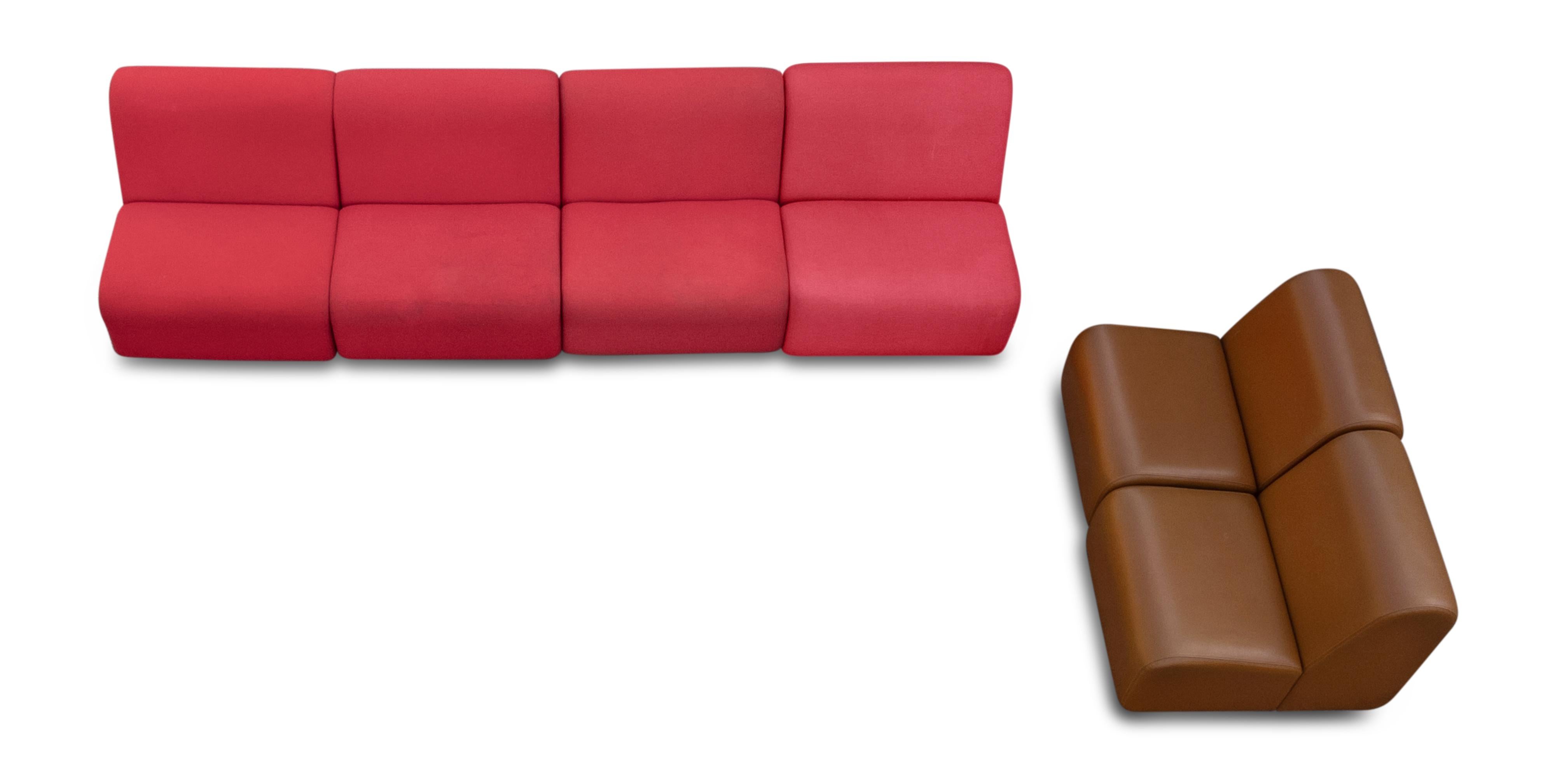 Fabric John Mascheroni 6 Piece Sectional Sofa for Vecta Contract Red & Brown Upholstery For Sale