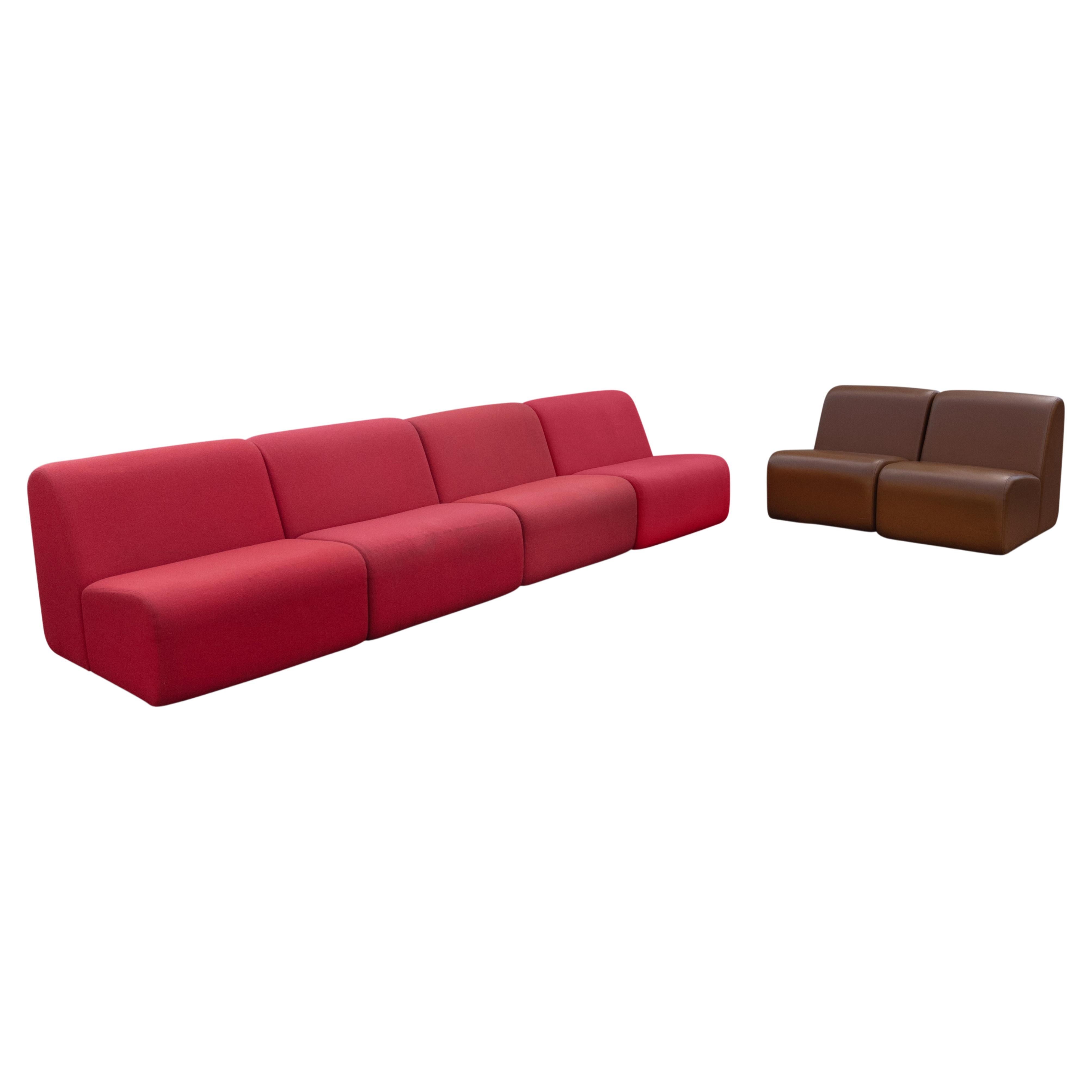 John Mascheroni 6 Piece Sectional Sofa for Vecta Contract Red & Brown Upholstery For Sale
