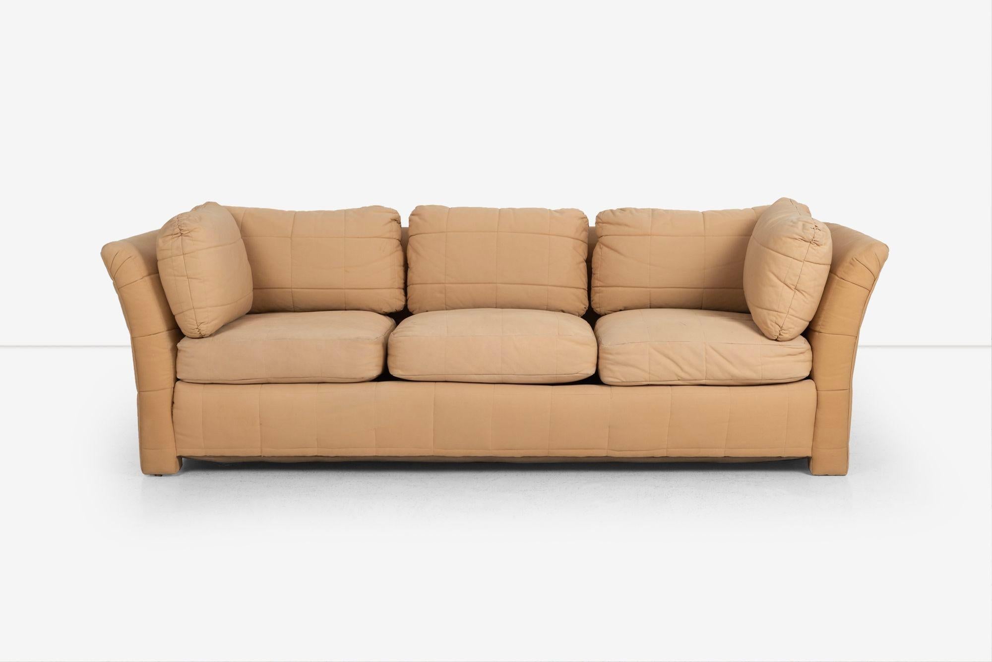 John Mascheroni for Swaim Furniture Quilted Tan Three Seat Sofa 1970's (amerikanisch) im Angebot