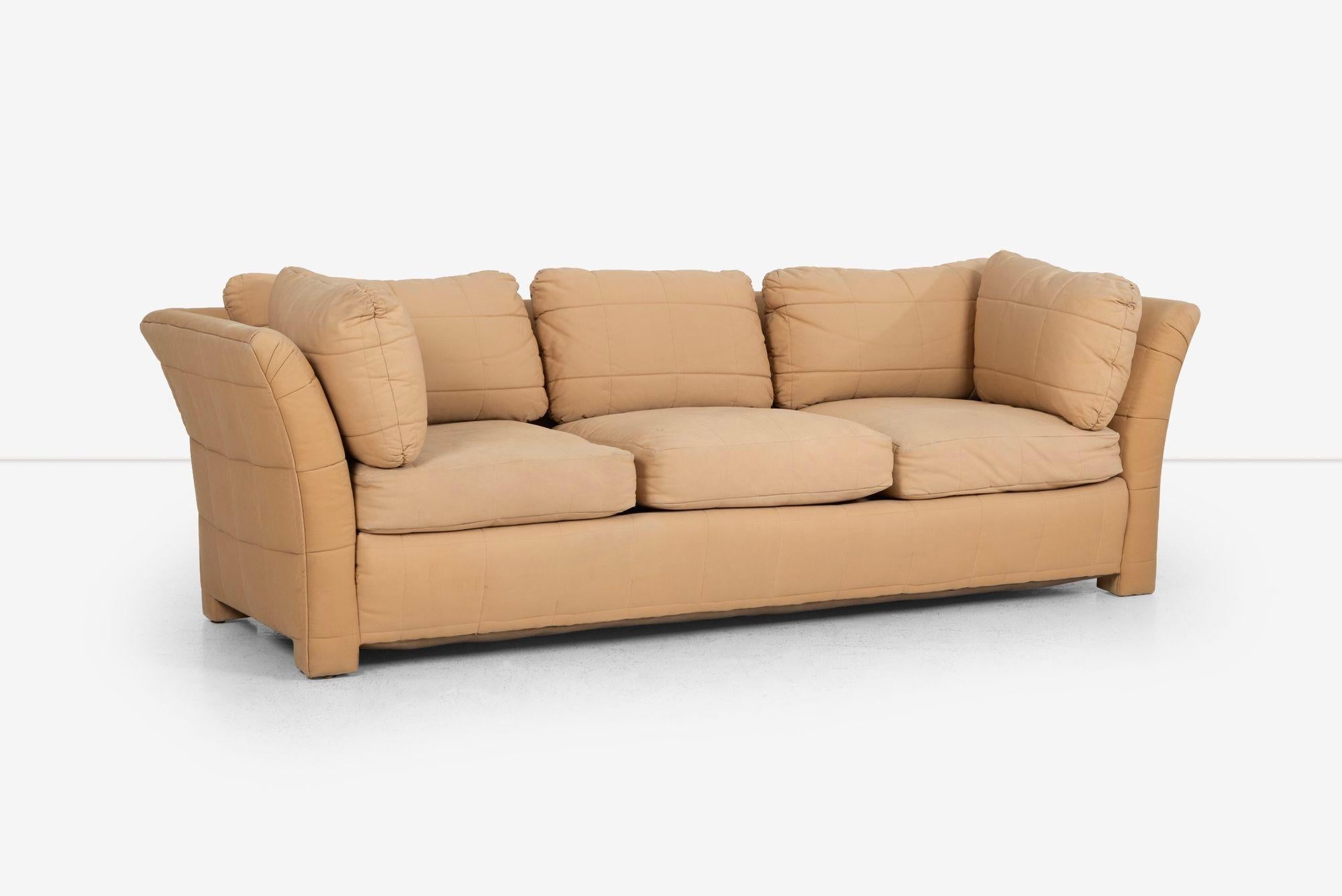 John Mascheroni for Swaim Furniture Quilted Tan Three Seat Sofa 1970's (Appliqué) im Angebot