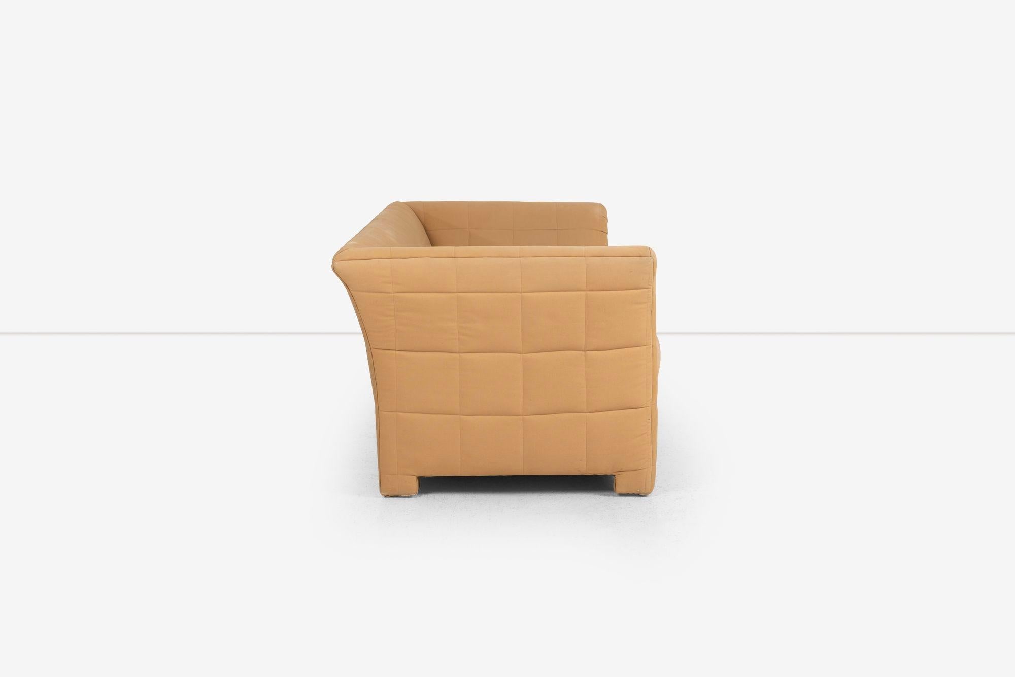 John Mascheroni for Swaim Furniture Quilted Tan Three Seat Sofa 1970's (Polster) im Angebot