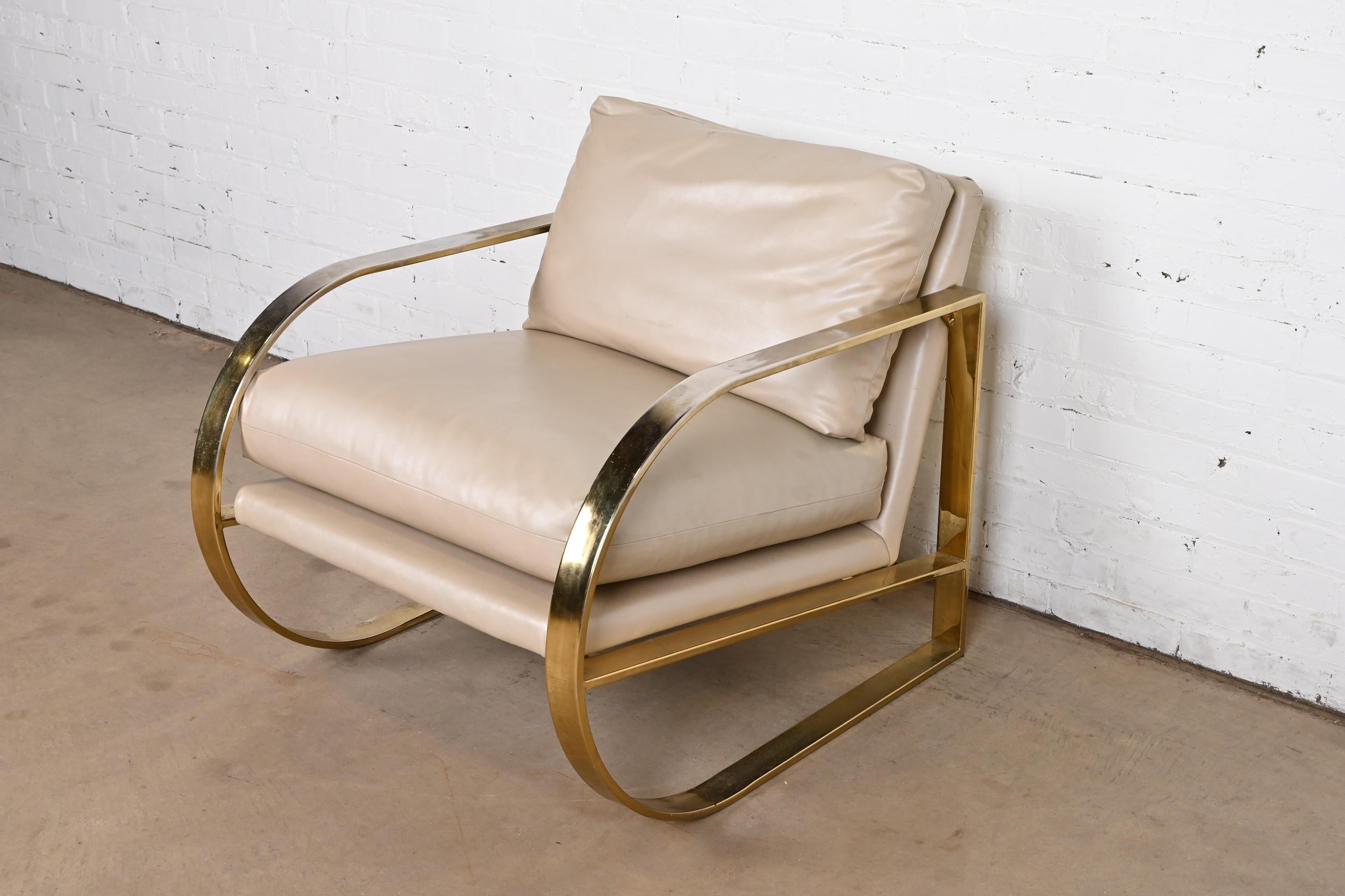 Mid-Century Modern John Mascheroni for Swaim Originals Brass and Leather Lounge Chair For Sale