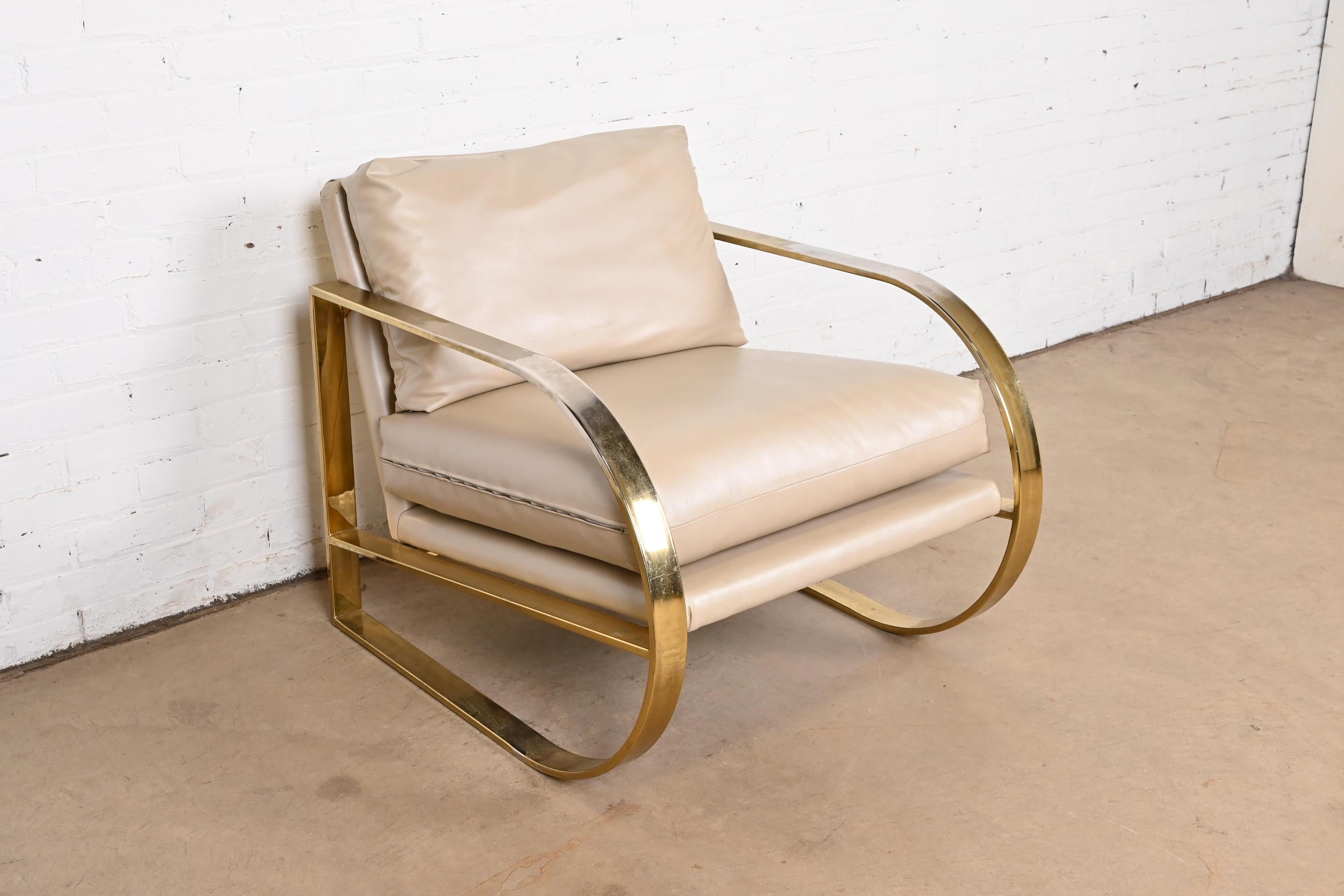 Late 20th Century John Mascheroni for Swaim Originals Brass and Leather Lounge Chair For Sale