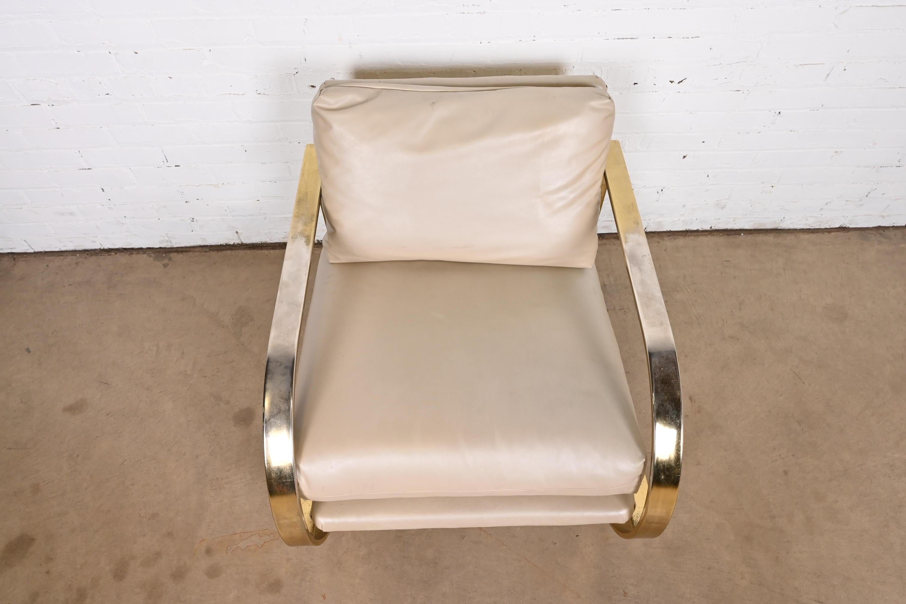 John Mascheroni for Swaim Originals Brass and Leather Lounge Chair For Sale 2