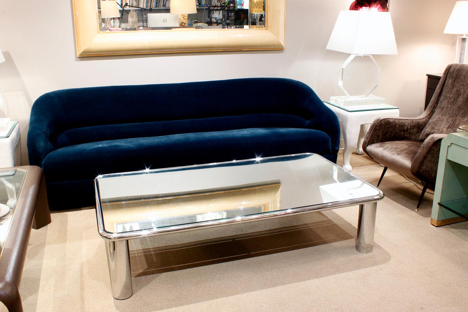 Hand-Crafted John Mascheroni Large Chrome Coffee Table with Mirror Glass Top, 1970s