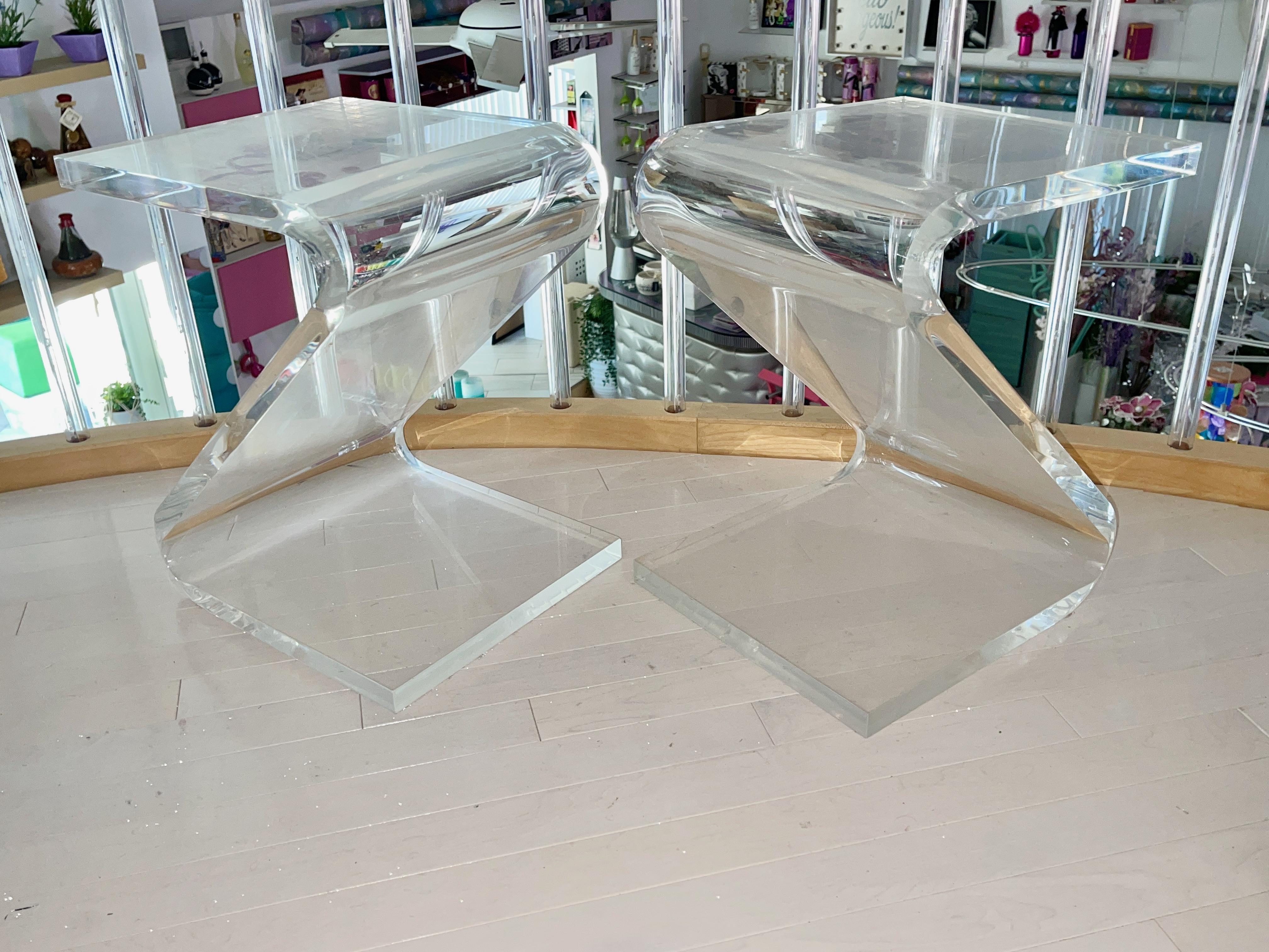 Space Age John Mascheroni Lucite Z-Form Side Tables (3 available) For Sale