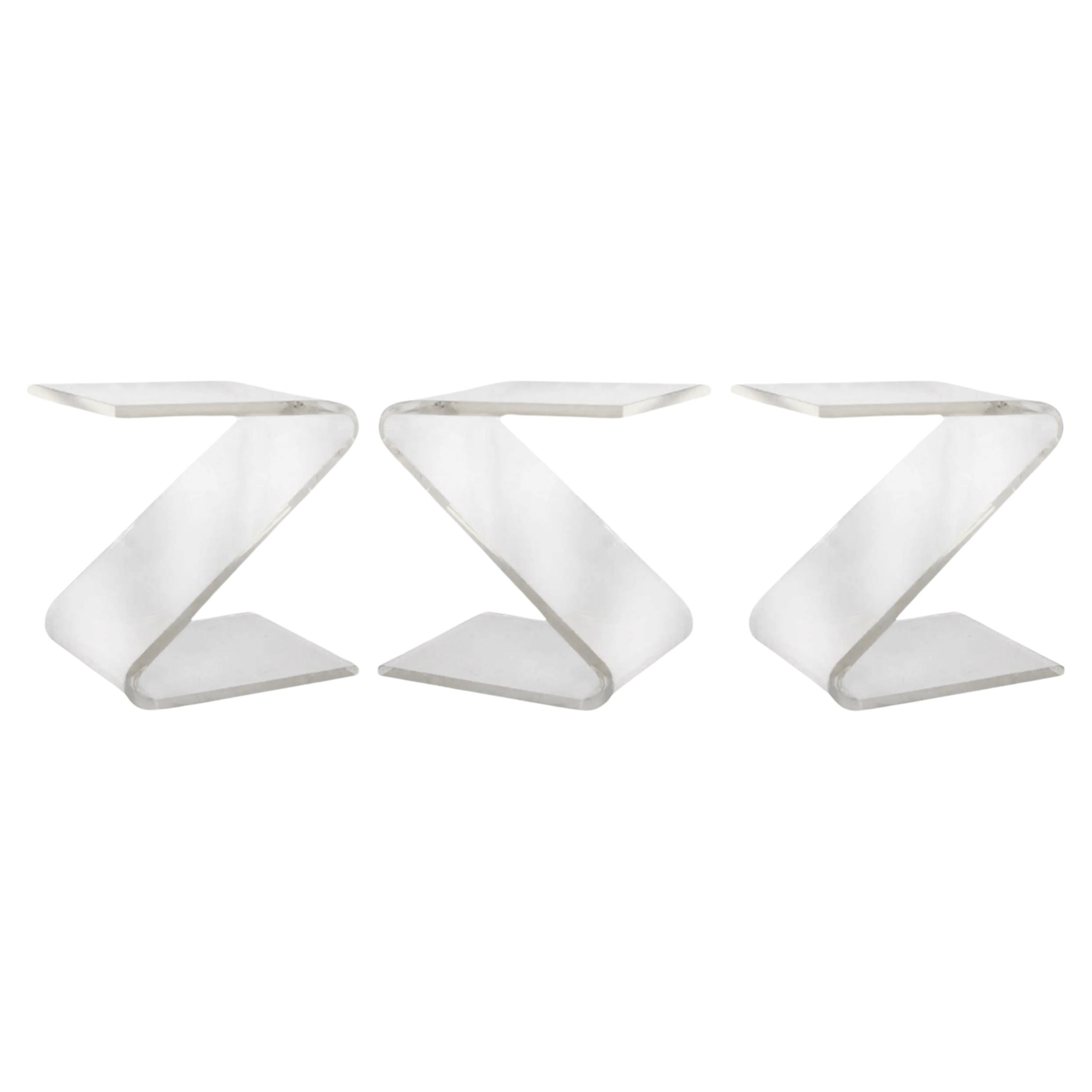 John Mascheroni Lucite Z-Form Side Tables (3 available) For Sale
