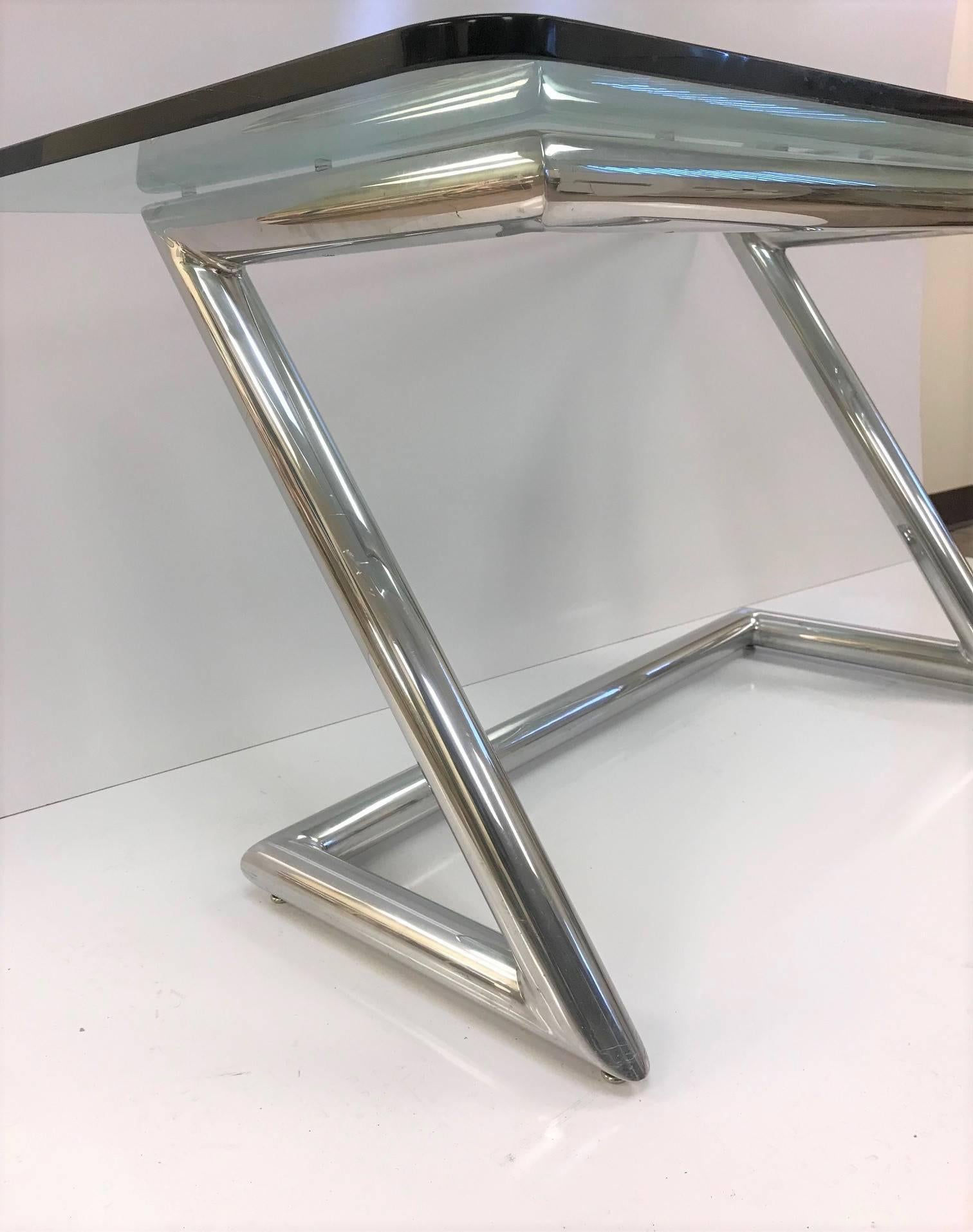 Mid-Century Modern John Mascheroni Polished Aluminum and Glass Desk For Sale