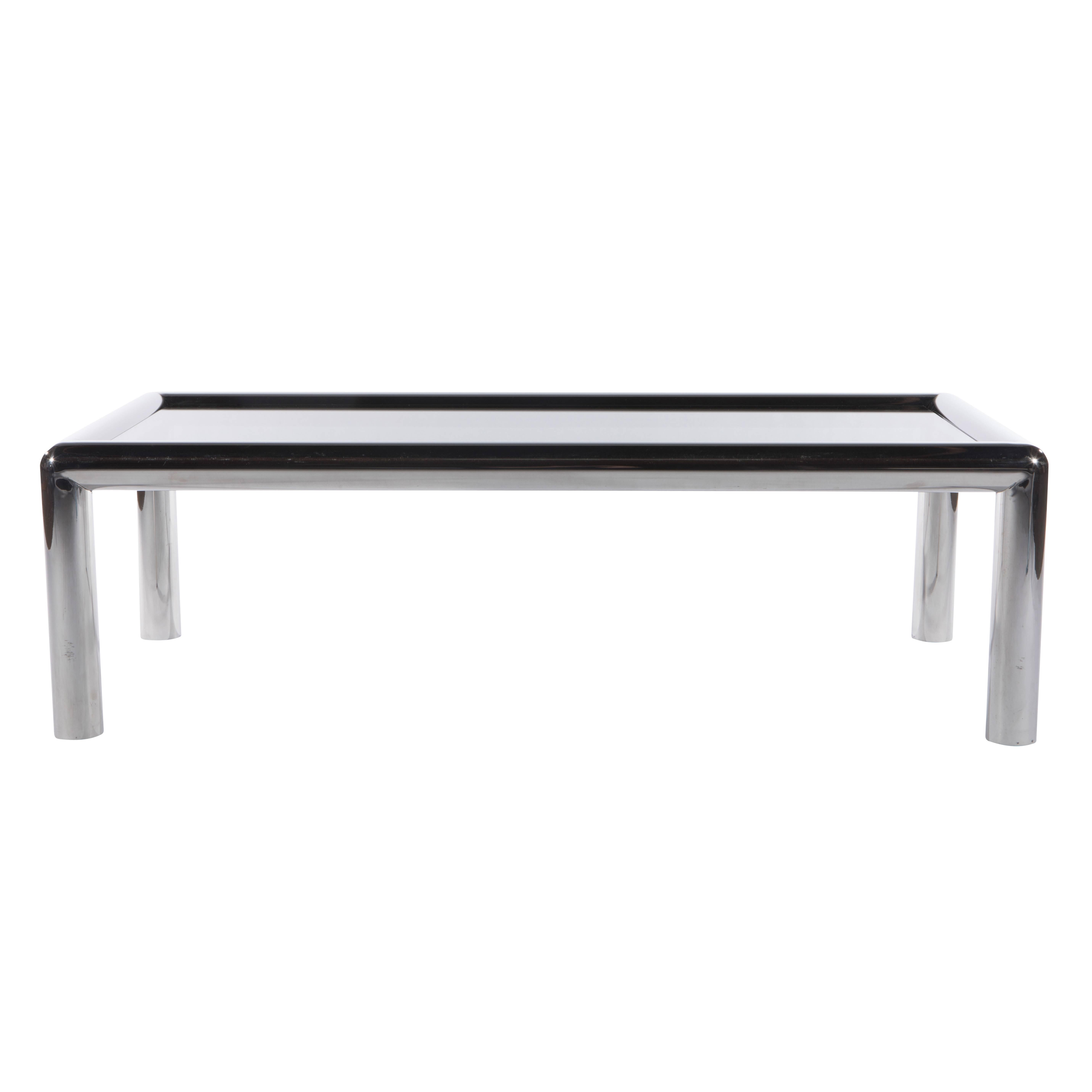 Rectangular-shaped, tubular-aluminium and smoked-glass coffee table from the 