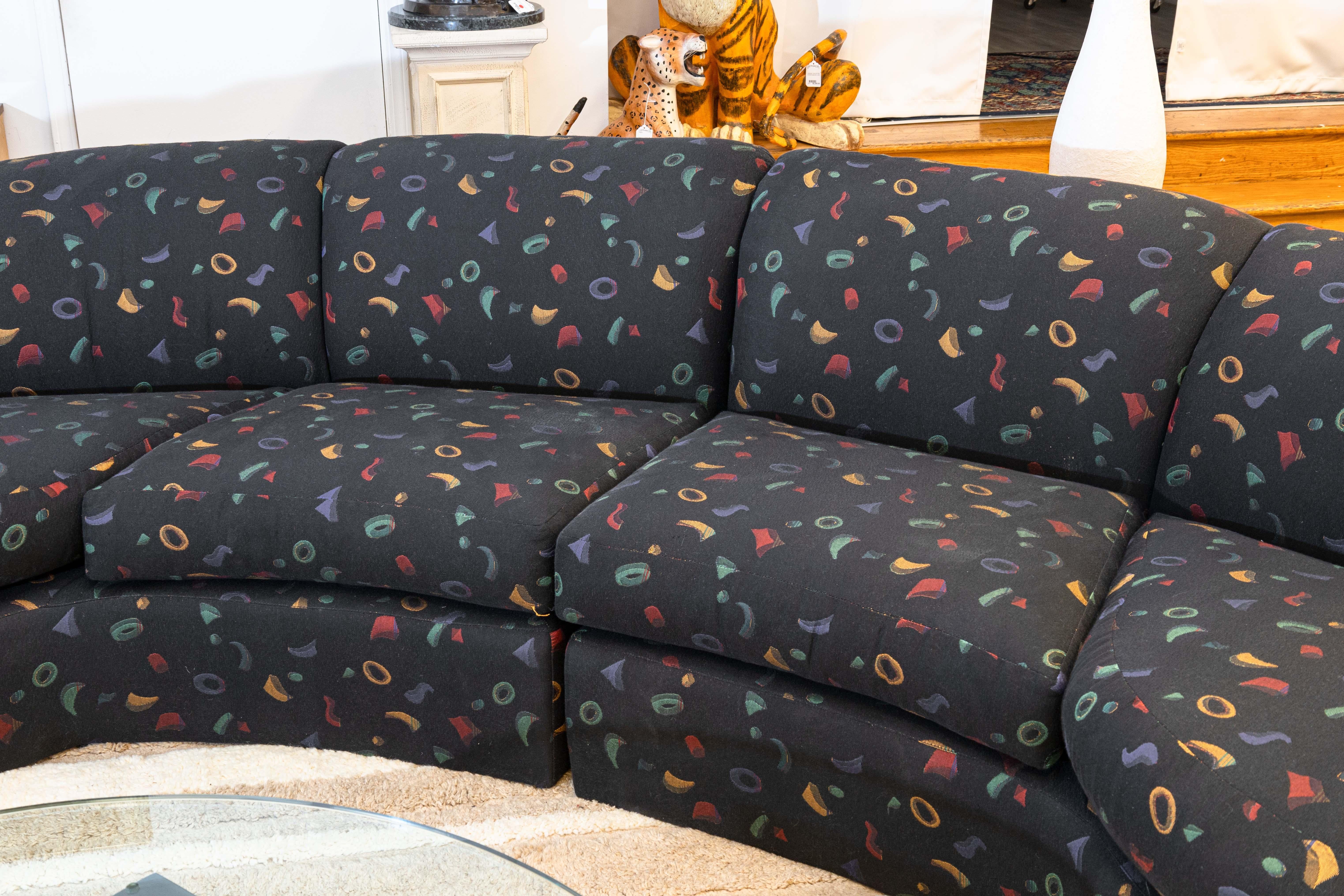 John Mascheroni Swaim Noir Multicolore Tissu Modern Sectional 2 pc Sofa 1980 Bon état - En vente à Keego Harbor, MI