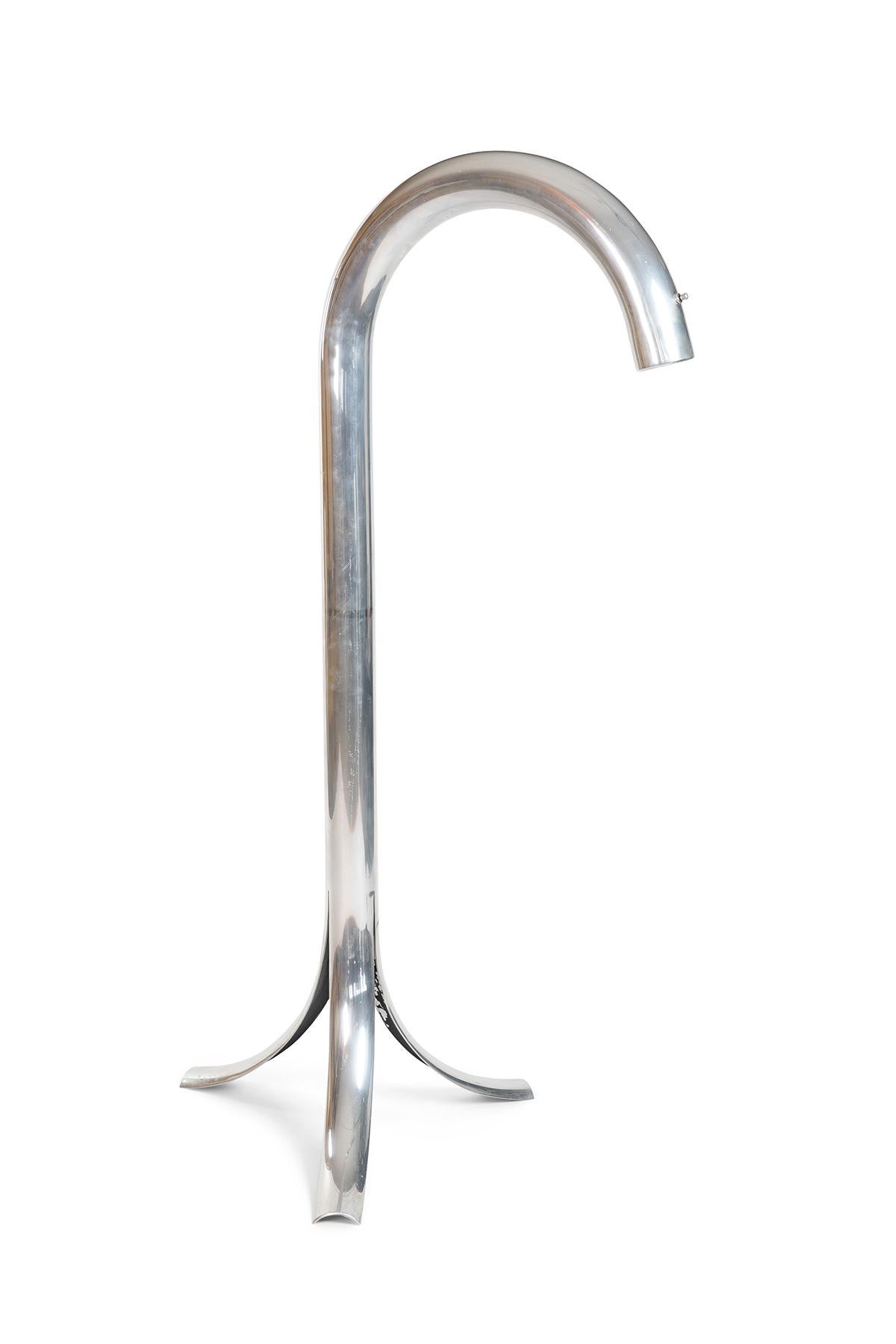 Seldom seen sculpted aluminum floor lamp by John Mascheroni, circa early 1970s.