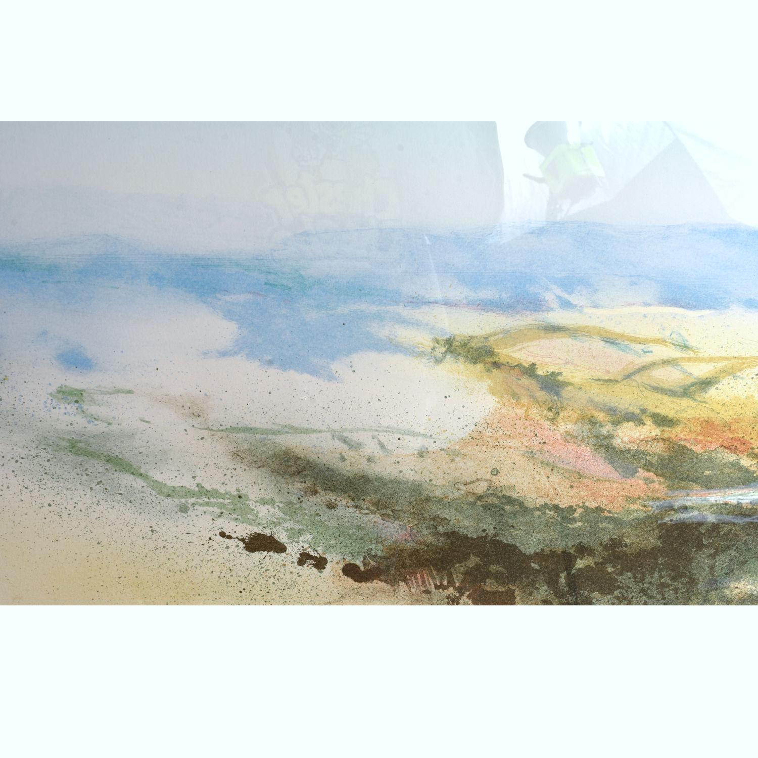Organic Modern John Maxon Hi Rider Large Watercolor Abstract Landscape Aquatint Etching For Sale