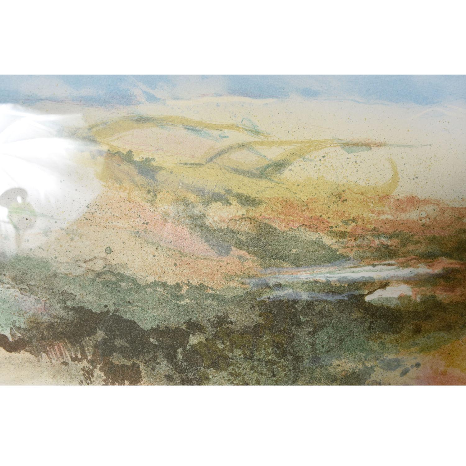 John Maxon Hi Rider Large Watercolor Abstract Landscape Aquatint Etching In Good Condition For Sale In Chattanooga, TN