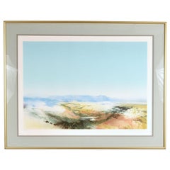 Grande aquarelle abstraite de John Maxon Hi Rider représentant un paysage, gravure à l'aquatinte