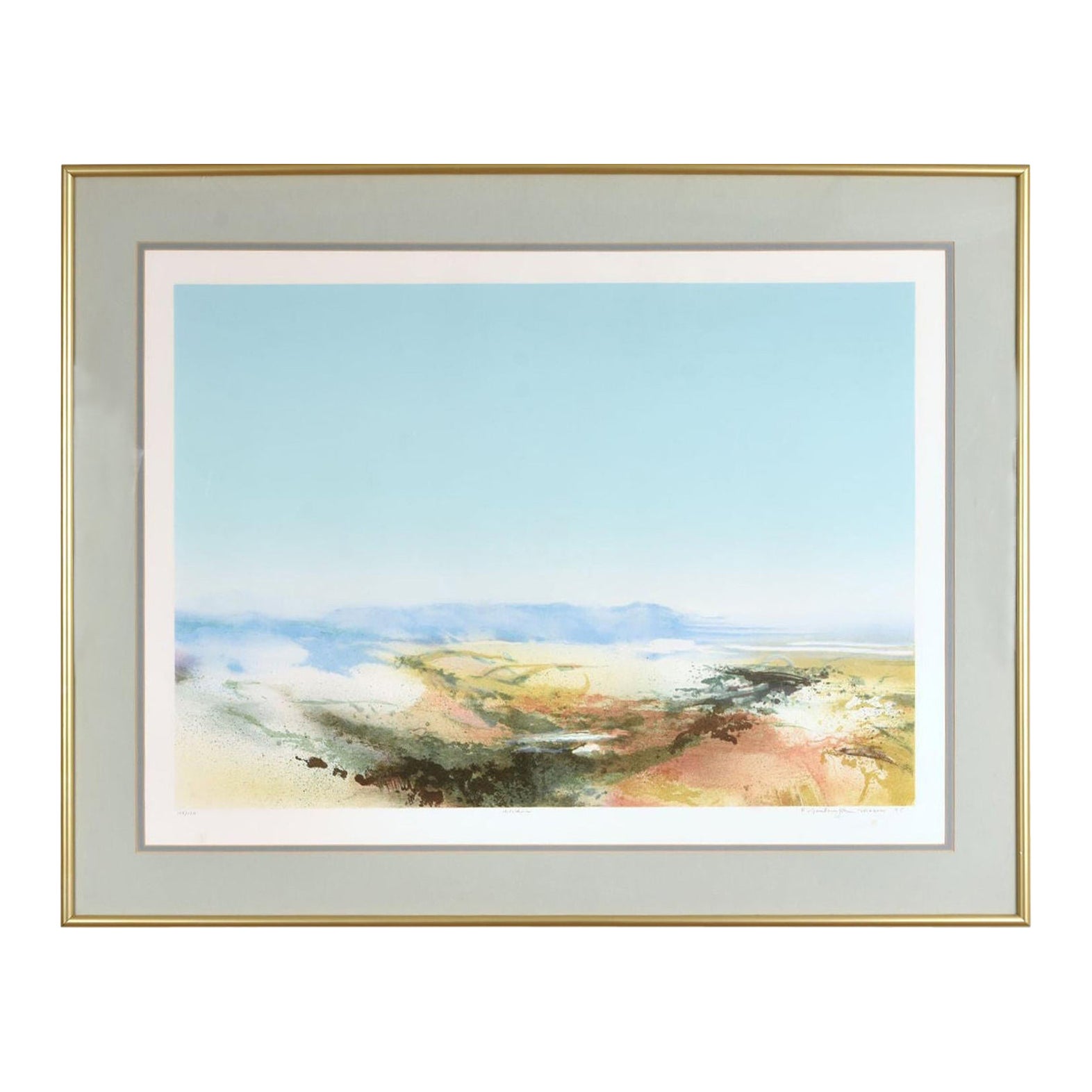 John Maxon Hi Rider Großes Aquatinta-Aquarell mit abstrakter Landschaft