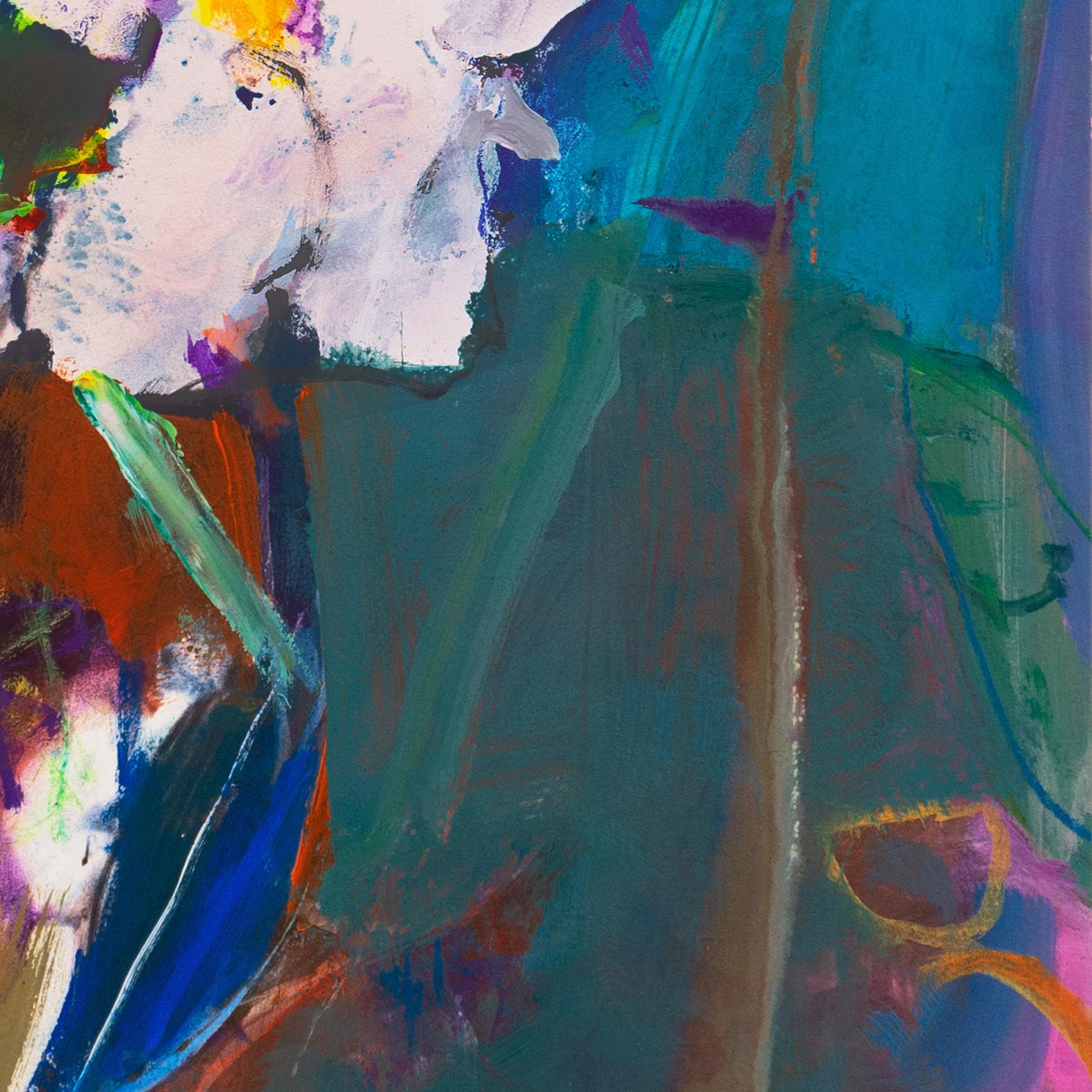 'White Iris', Paesaggio post-impressionista californiano, SJSU, Mount Madonna - Abstract Drawing Blu di John Maxon