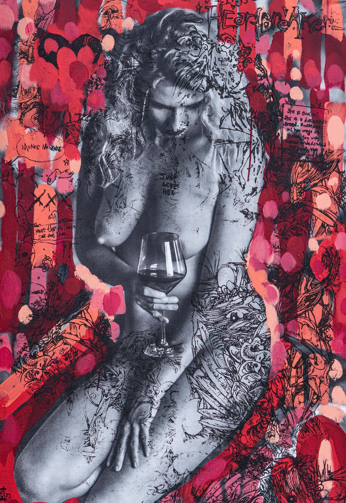 „Decompression“ – farbenfrohes, Mischtechnik- Aktfoto/Malerei – Painting von John Mazlish