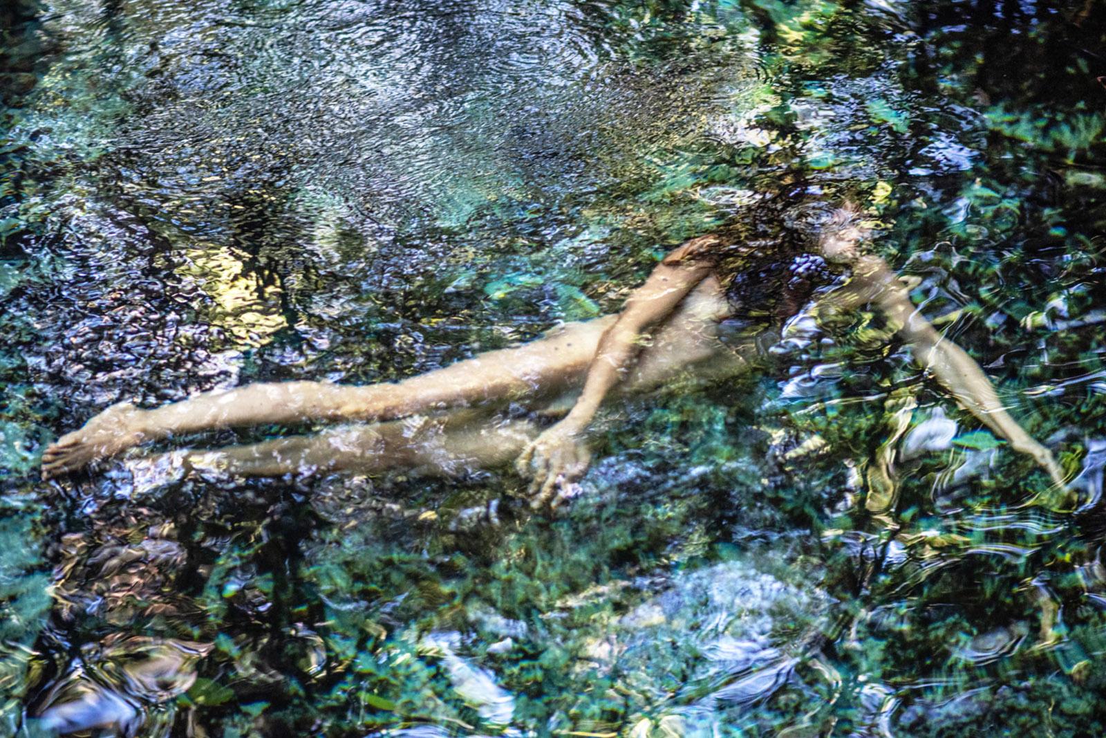 John Mazlish Figurative Photograph - "Mermaid"- Colorful Figurative Photo, Shot in a Cenote in Tulum, Mexico