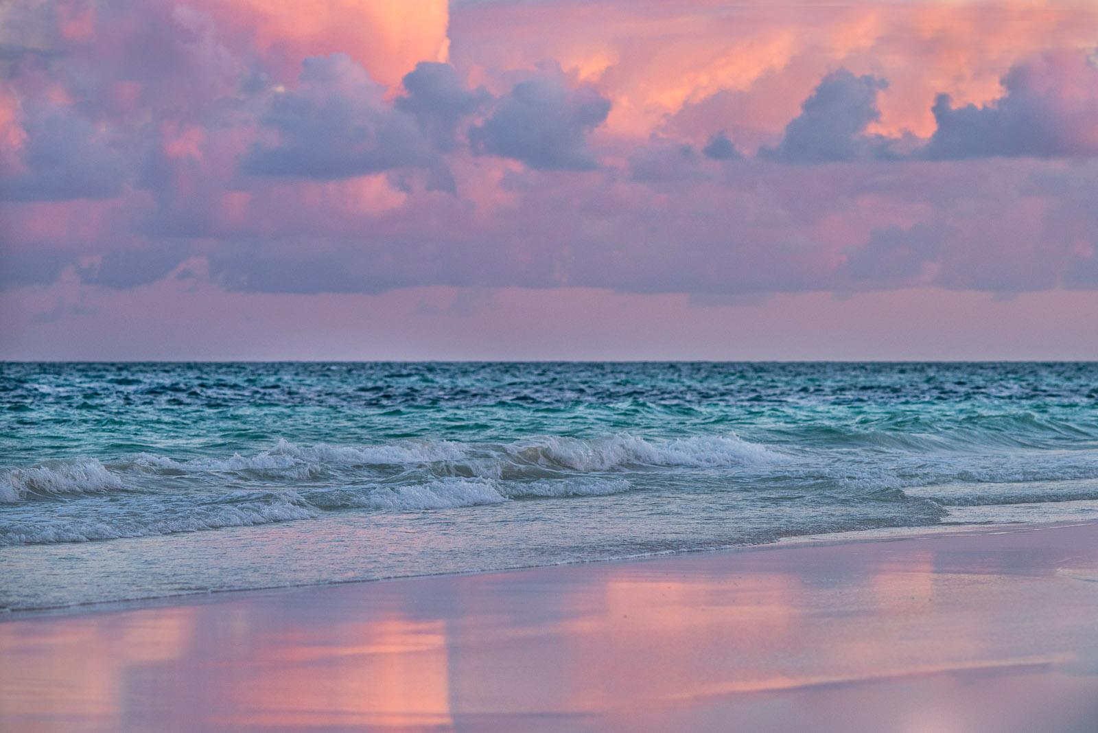 John Mazlish Landscape Photograph - "Mexican Tranquility"- Colorful & Peaceful Dusk on the Ocean, Tulum, Mexico