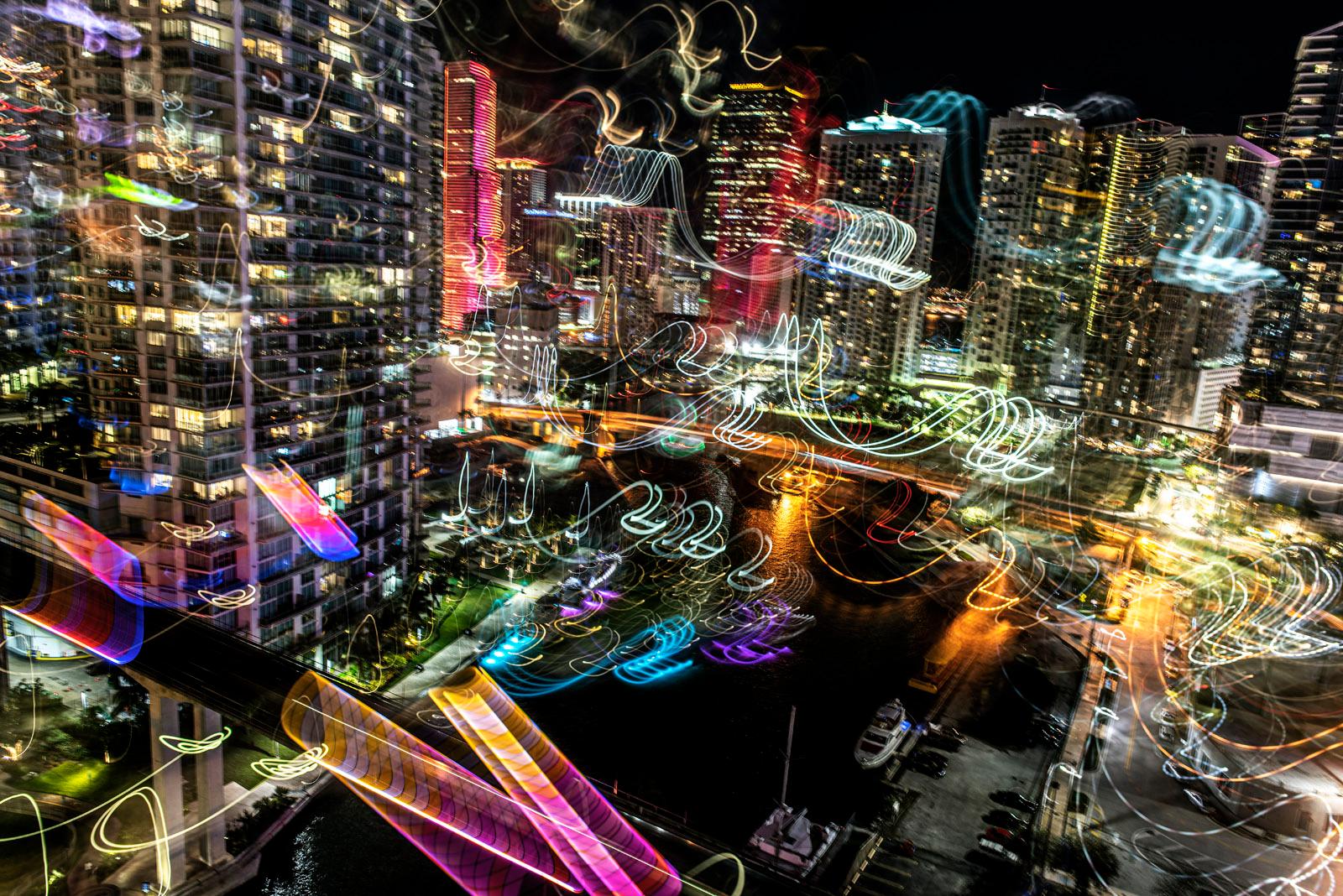 John Mazlish Color Photograph - "Miami Nights"- Surreal Nighttime Photo of Brickell, Miami, Florida