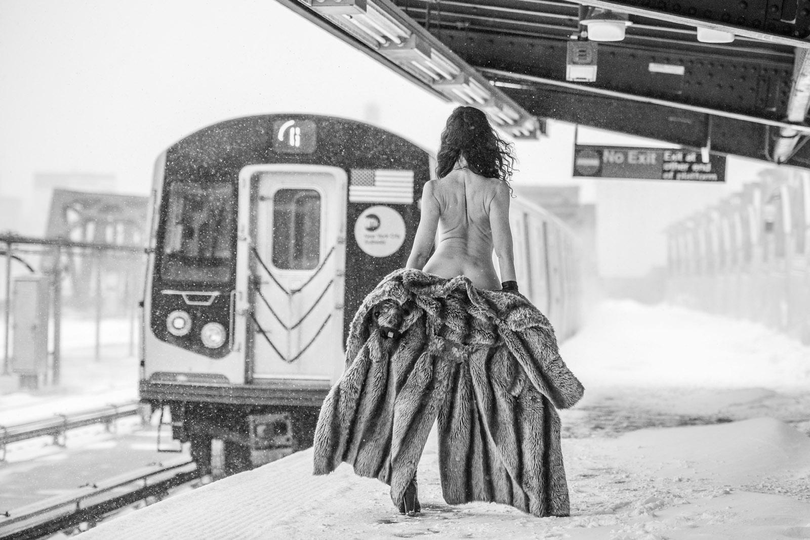 John Mazlish Nude Photograph - "Missed Connection"- Black & White Nude Photo, Brooklyn, NY