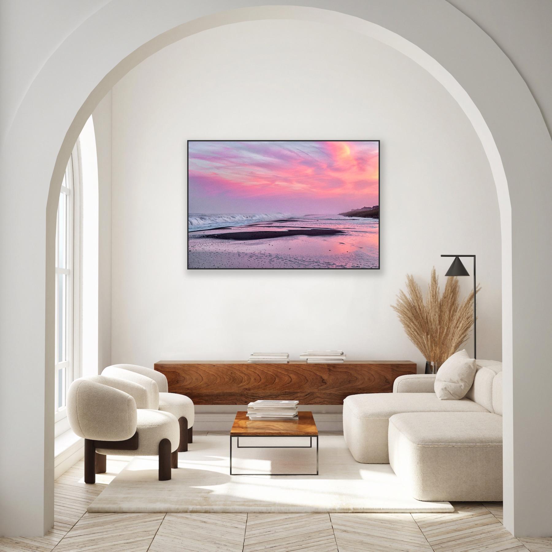 A distant hurricane combined with a full blue moon created a massive storm surge, contrasted by the peaceful early fall dusk. 

Printed on high quality fine art paper mounted on dibond aluminum, with a float mount backing.

Available in a wide