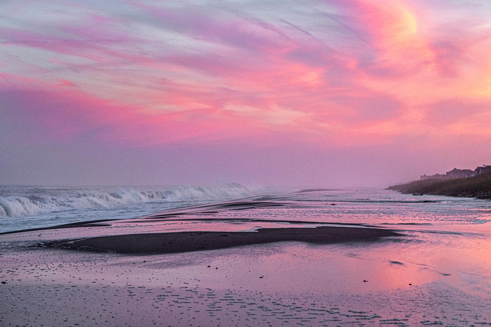 John Mazlish Color Photograph - "Pink Surf 2"- Colorful Photo Shot on the Beach in Early Autumn Dusk 