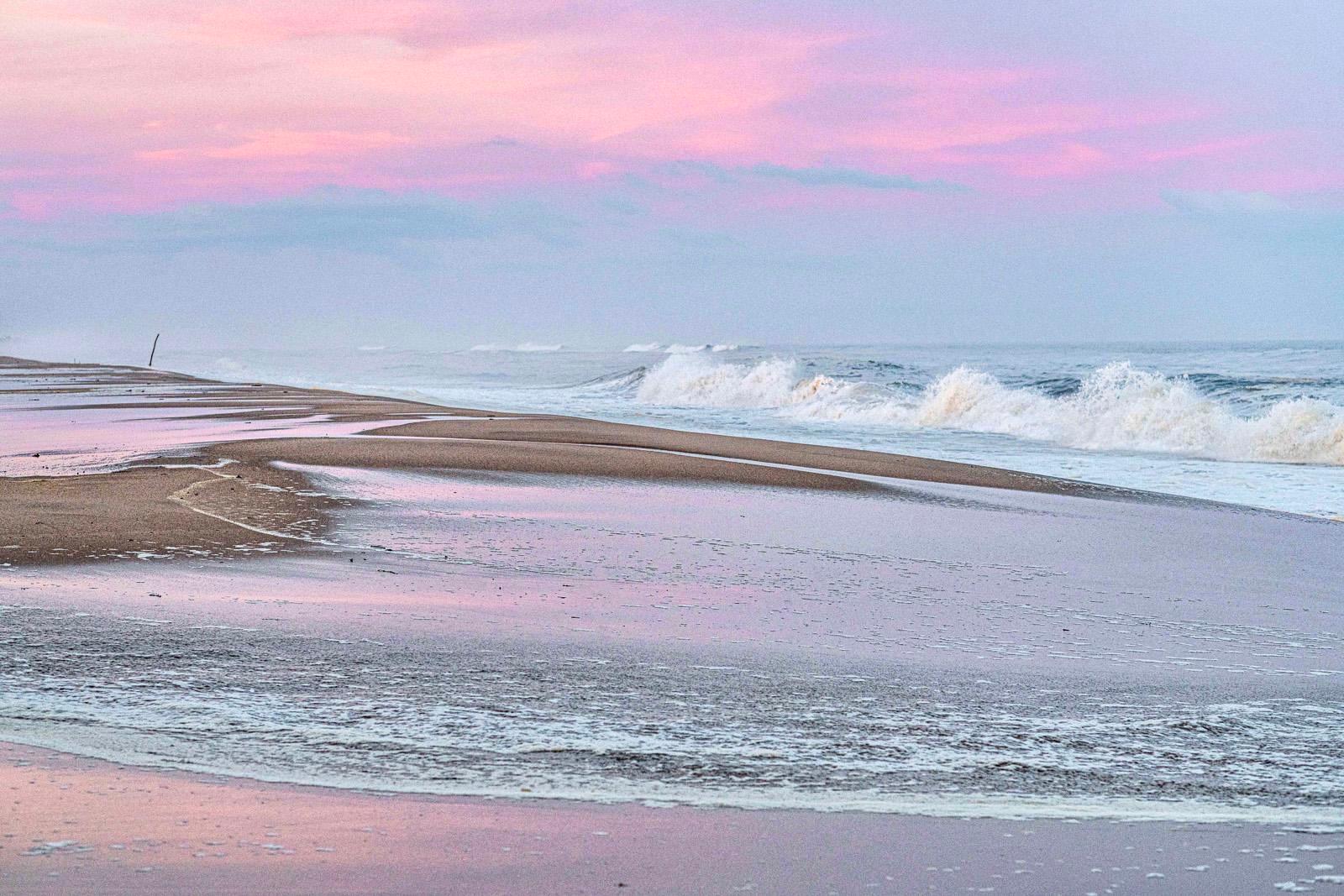 John Mazlish Color Photograph - "Pink Surf"- Colorful Photo Shot on the Beach in Early Autumn Dusk 