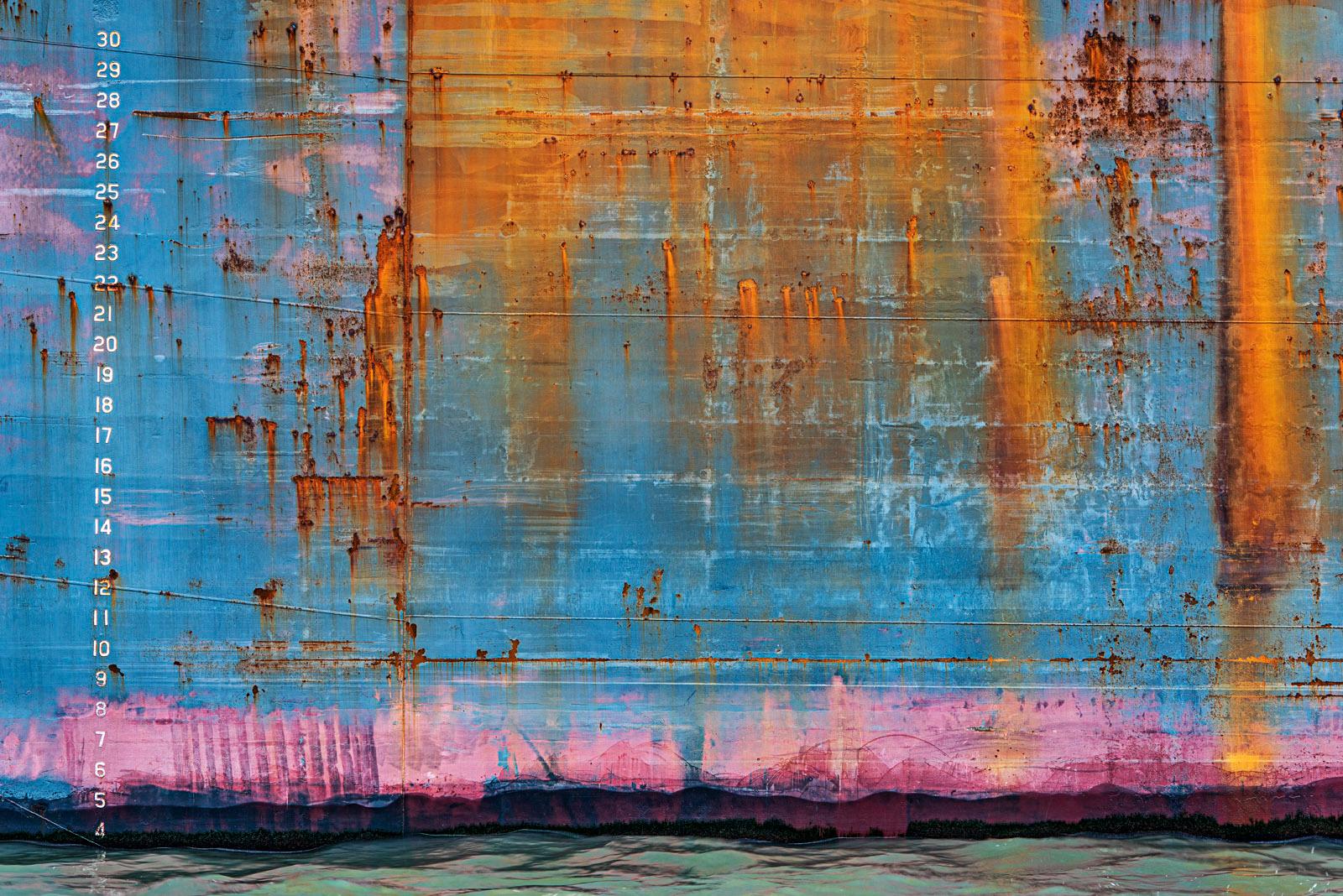 John Mazlish Abstract Photograph - "Waterline"- Colorful Abstract Photo of a Ship in the Harbor, Brooklyn NY
