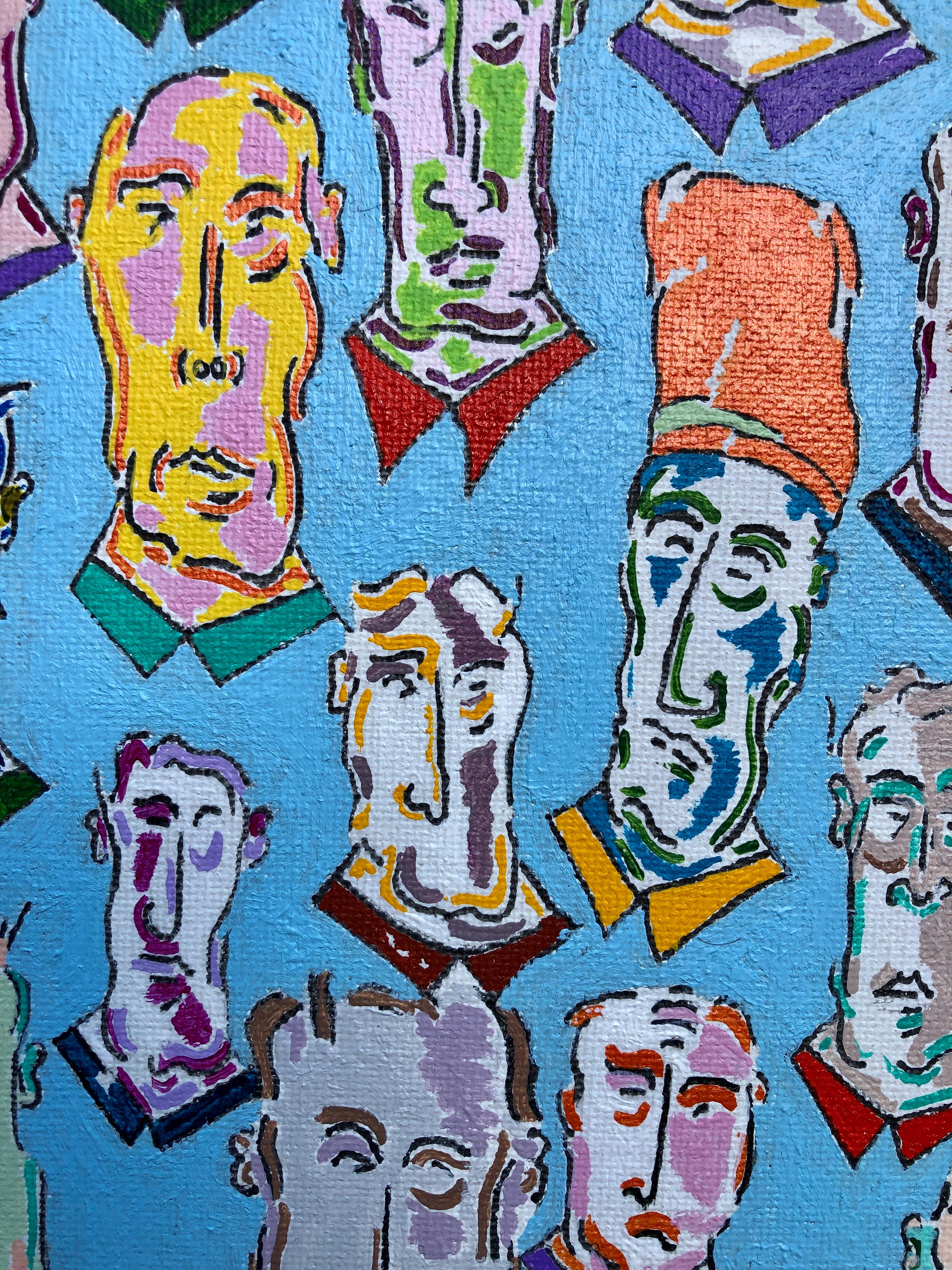 Tutti gli abitanti di Kin, Pittura originale - Figurative Painting Grigio di John McCabe