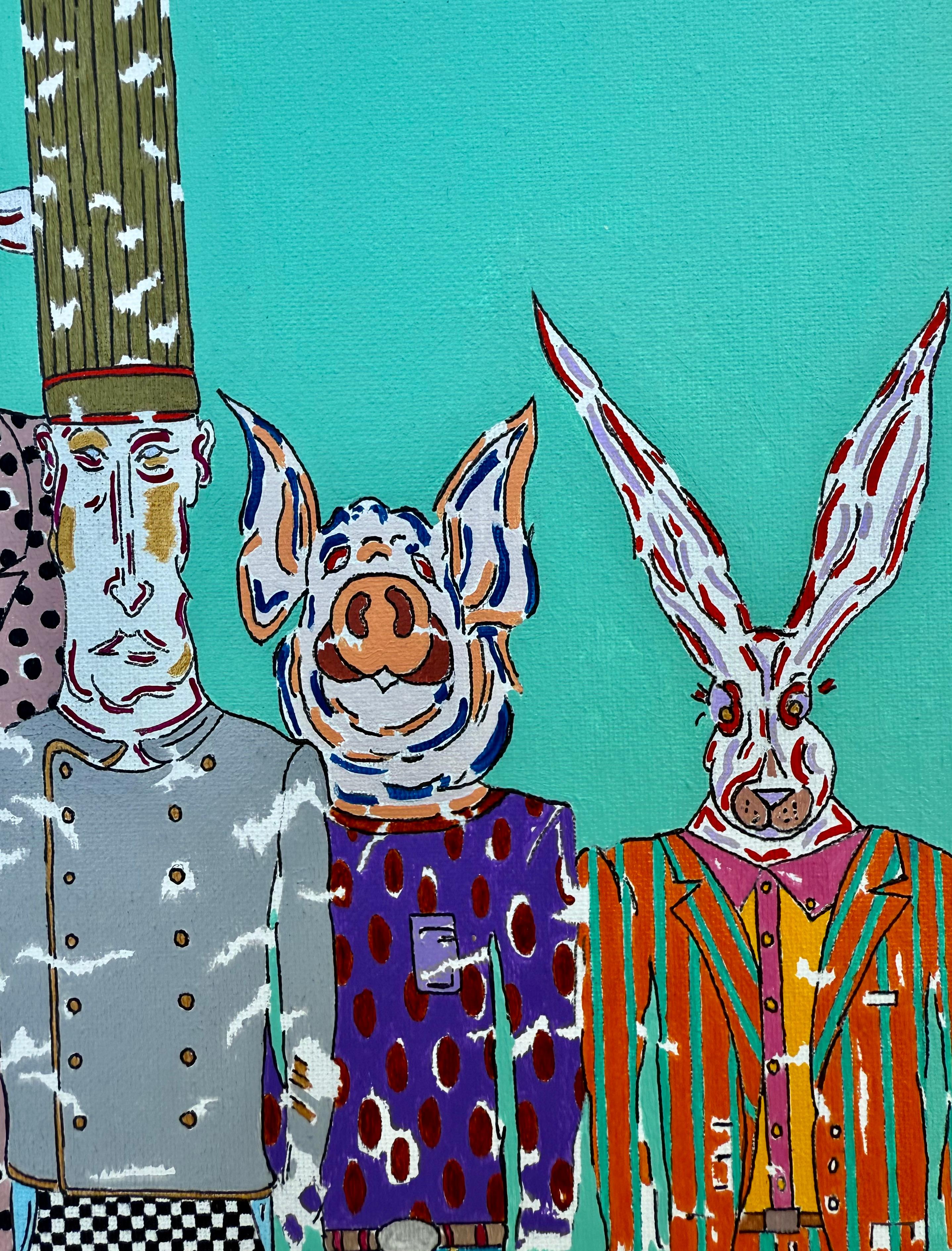 Koch & Eiweiß, Originalgemälde (Blau), Animal Painting, von John McCabe