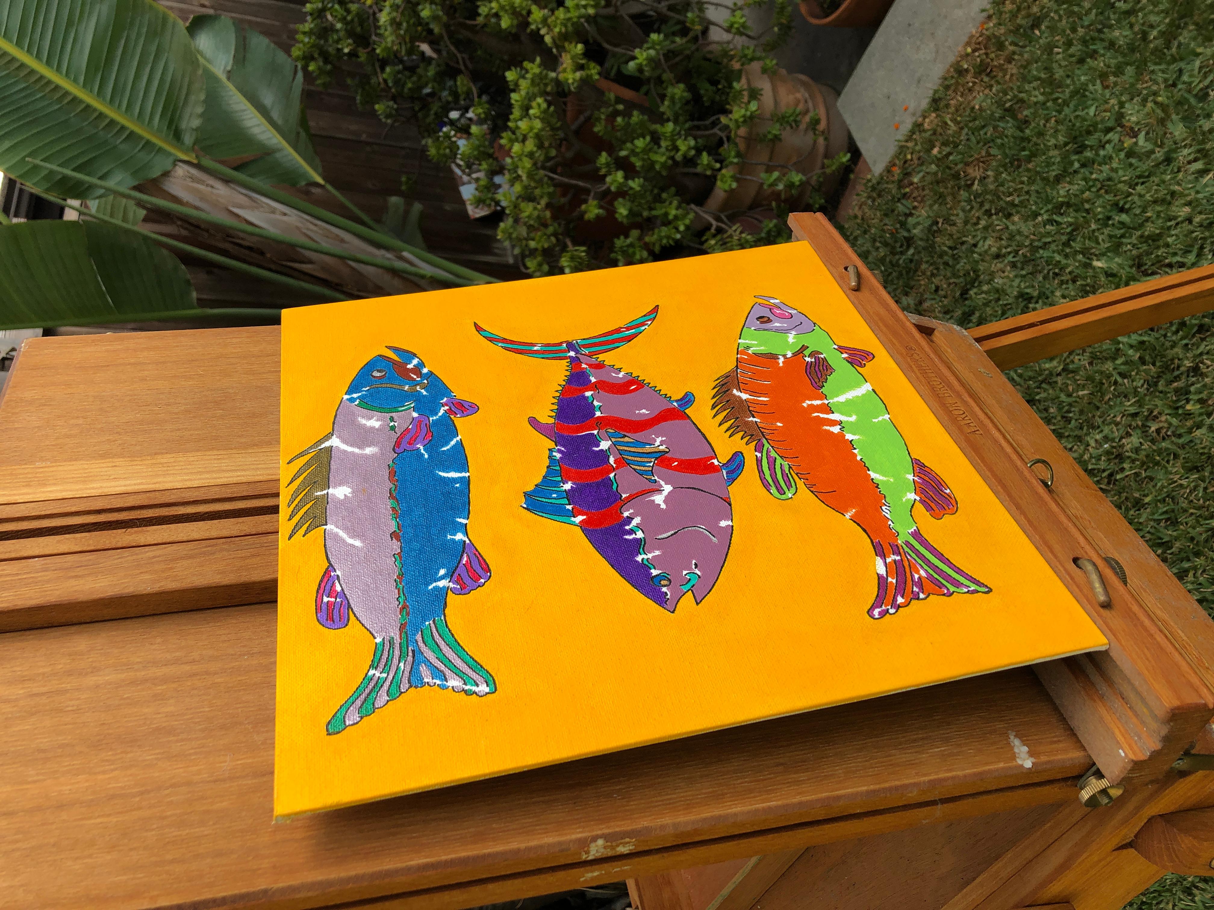 Fishing Trip, Original Painting - Orange Animal Painting by John McCabe