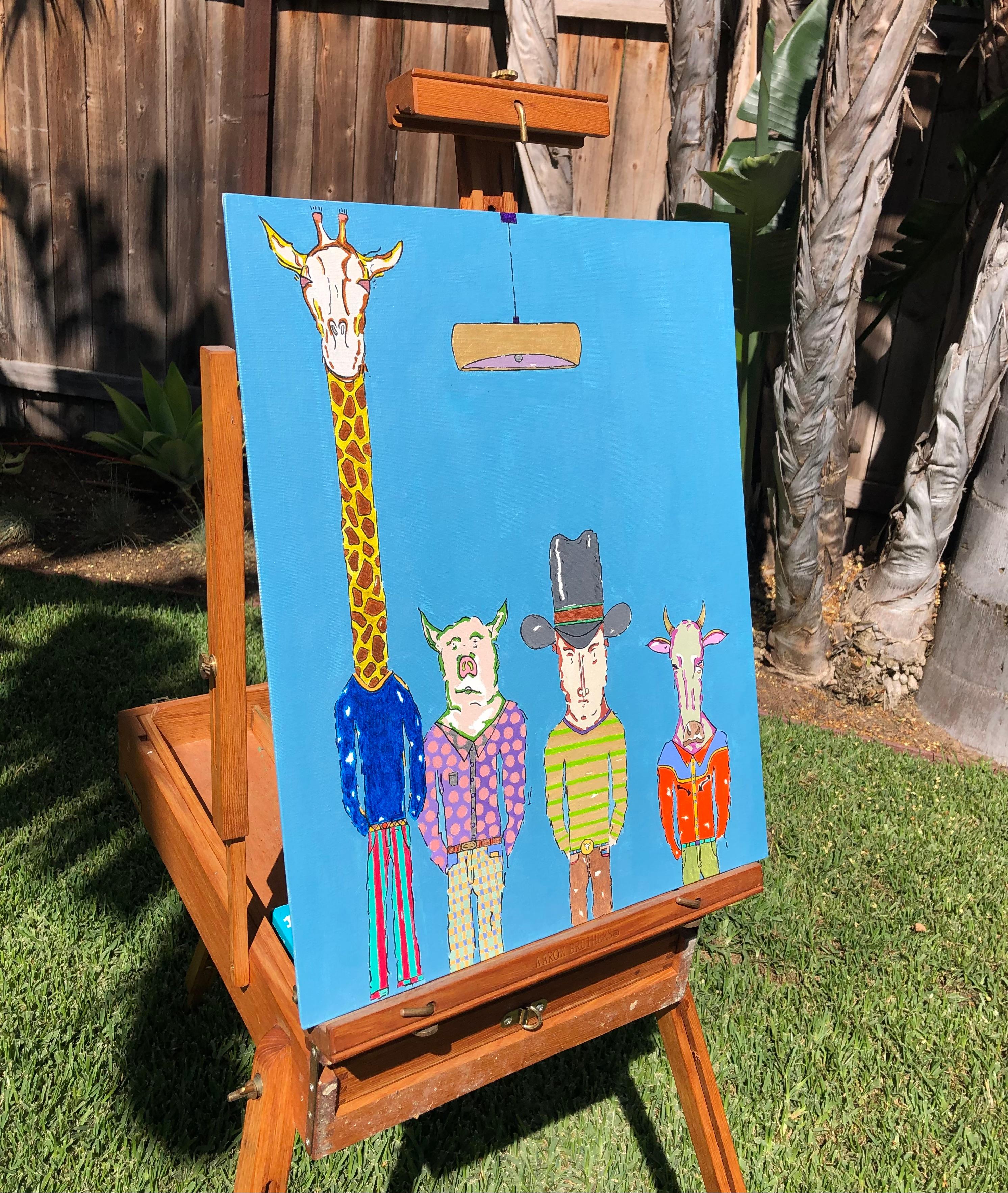 Giraffa e cappello da dieci galloni, dipinto originale - Painting di John McCabe