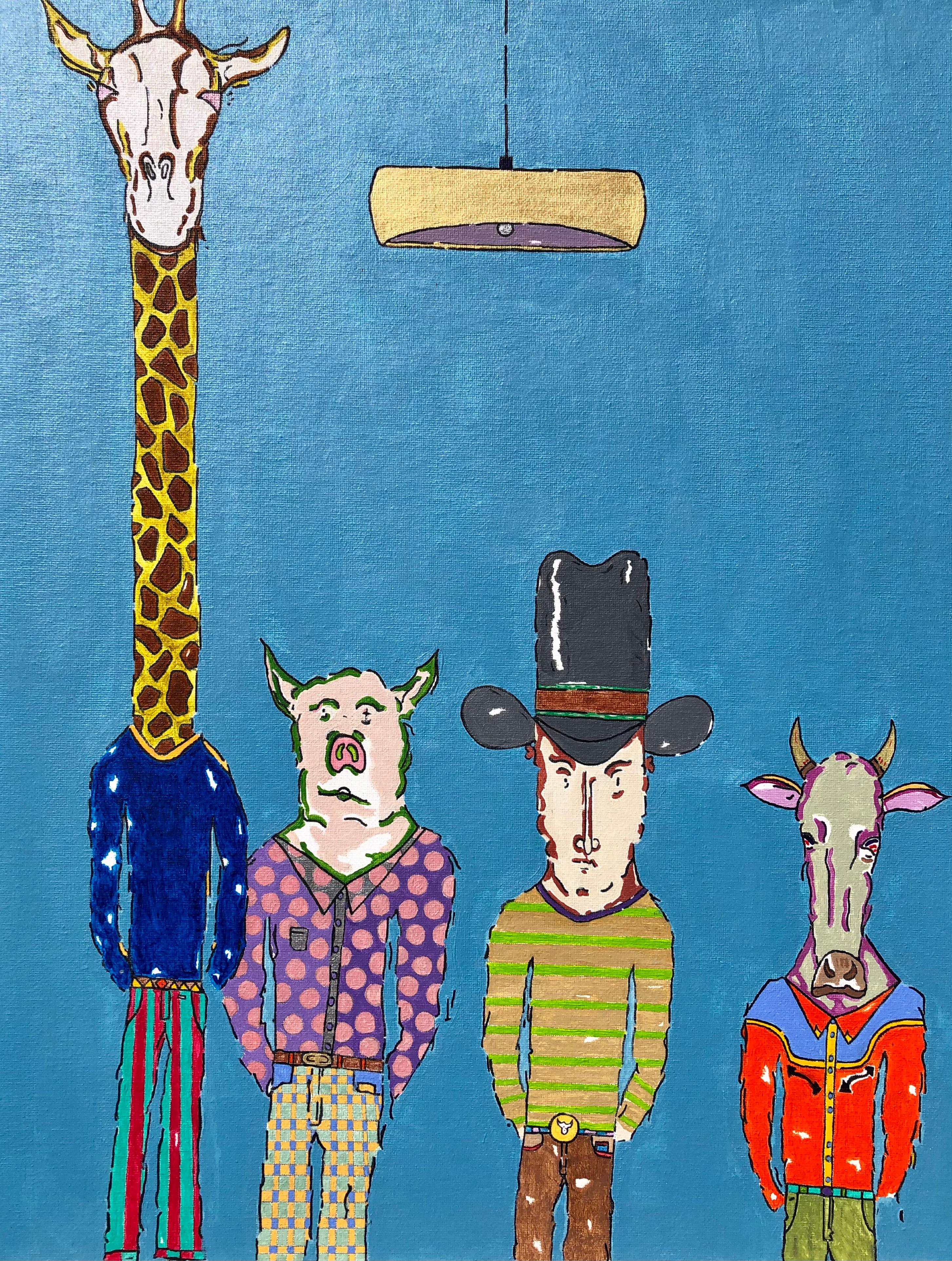 Giraffe & Ten Gallon Hat, Original Painting