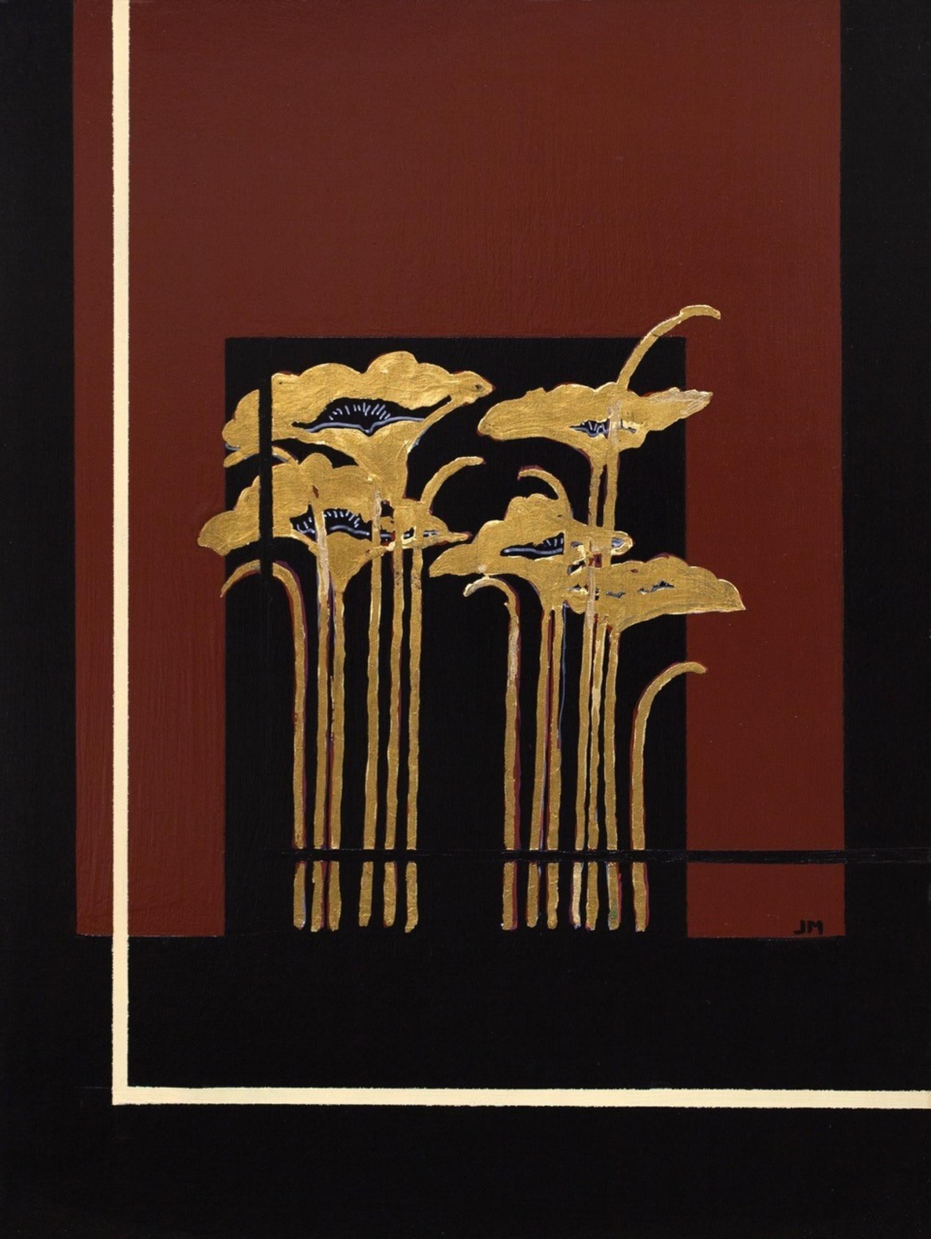"Jardín Art Decó" (2023) de John McCaw, pintura expresionista en técnica mixta