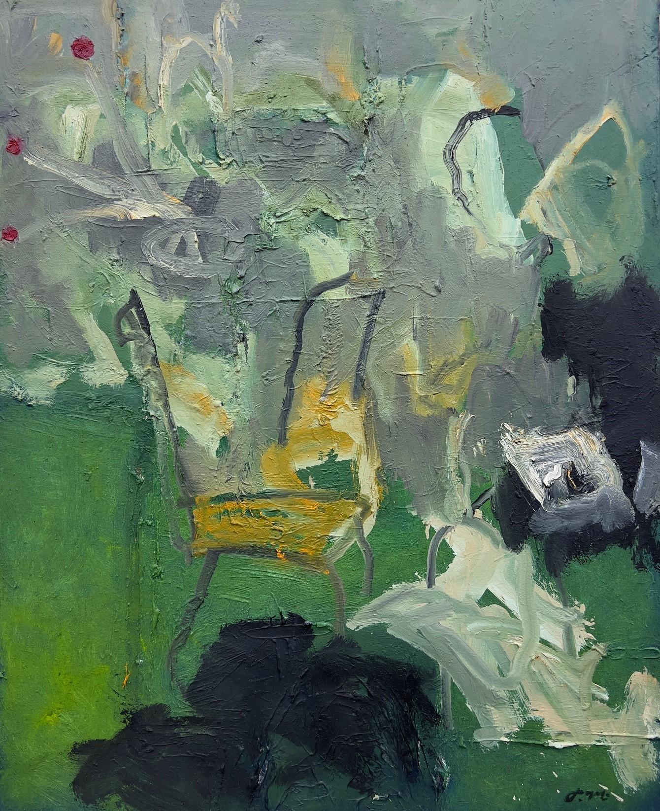 L'opera "Garden Party" di John McCaws (Stati Uniti) è un dipinto ad olio astratto in verde, grigio, nero e giallo. 

John McCaw (nato nel 1967), figlio maggiore dell'espressionista americano Dan McCaw e fratello del pittore Danny McCaw, è cresciuto