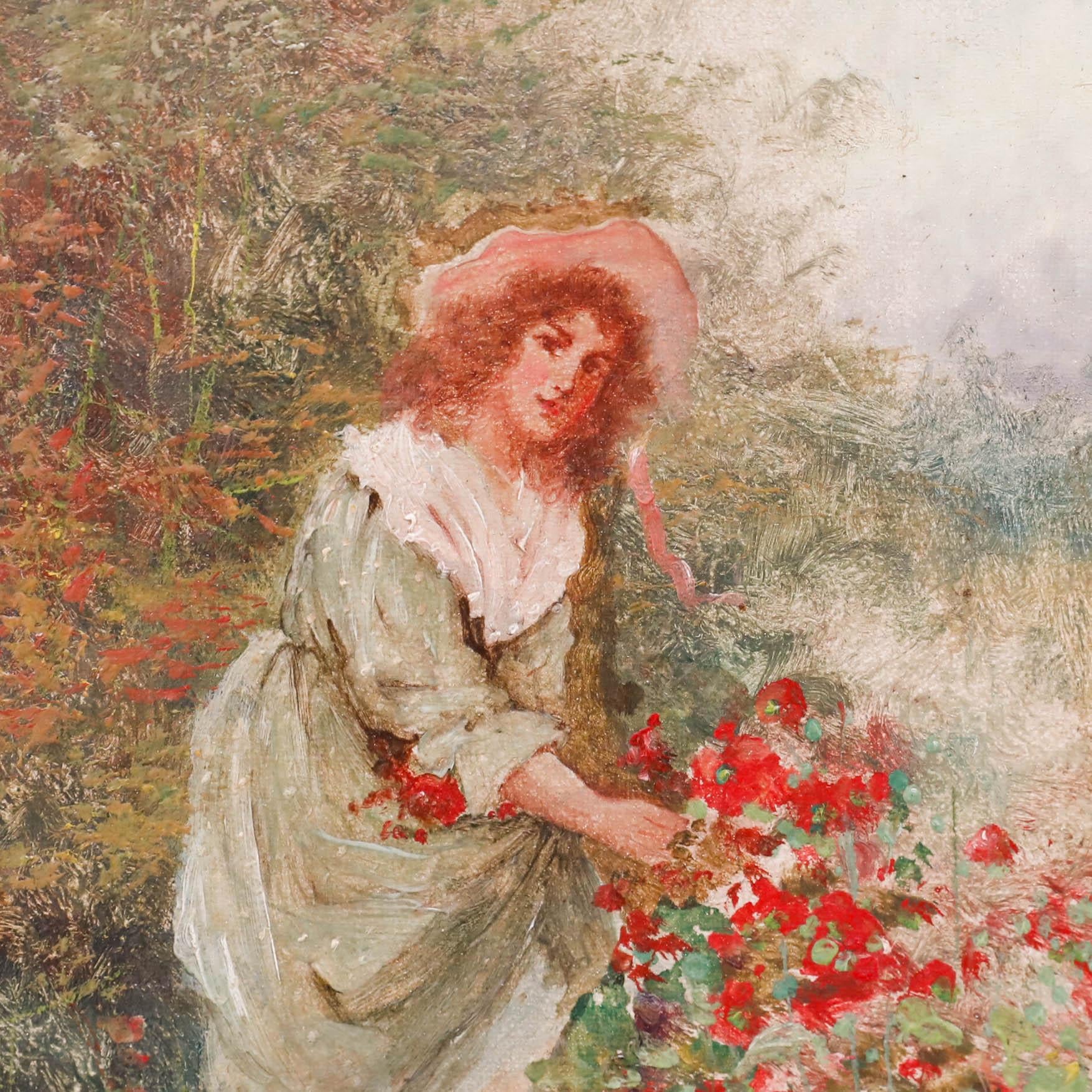 John McColvin (1864-1920) - Huile encadrée, fin du 19e siècle, Lady in the Garden en vente 2