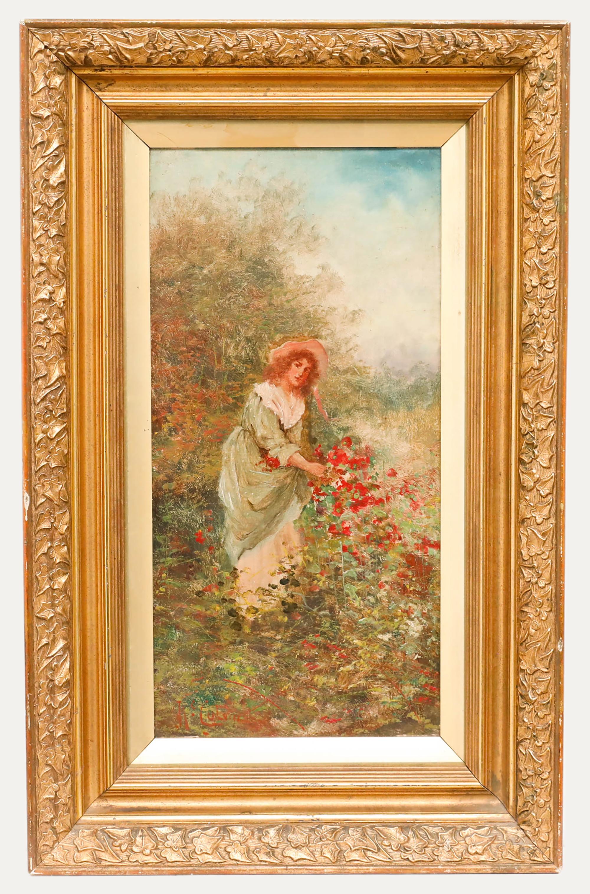 John McColvin (1864-1920) – Gerahmtes Ölgemälde, Lady in the Garden, Lady in the Garden, spätes 19. Jahrhundert
