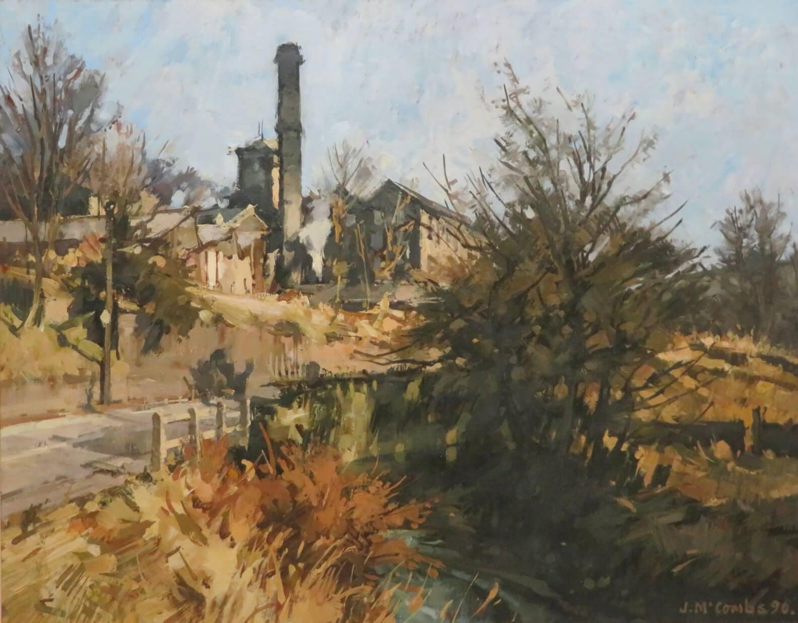Pintura al óleo del siglo XX PAISAJE INDUSTRIAL INGLÉS de John McCombs ROI 4