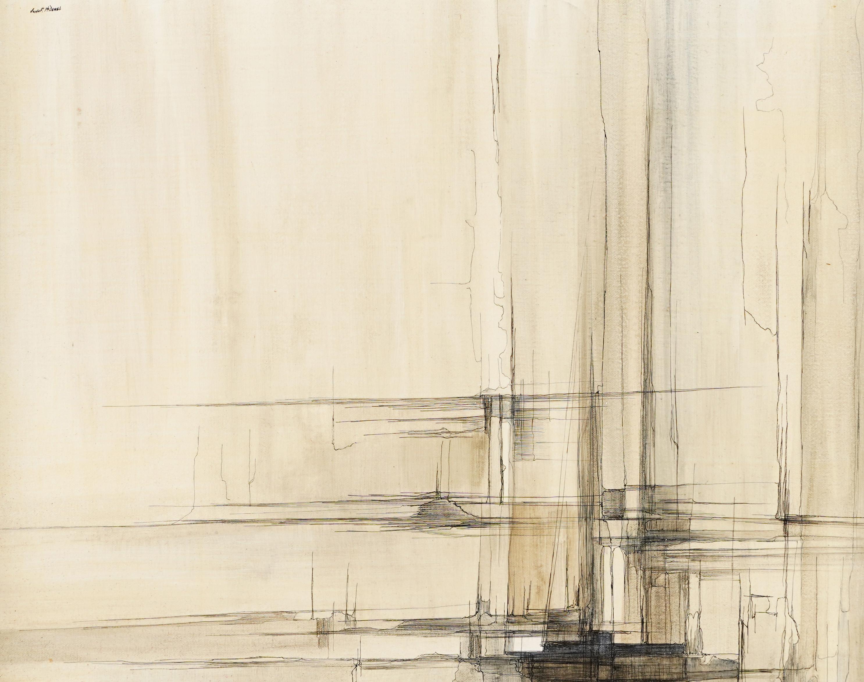 Vintage Mid Century Abstract Minimalist Oil Painting - Beige Abstract Painting by John McDaniel