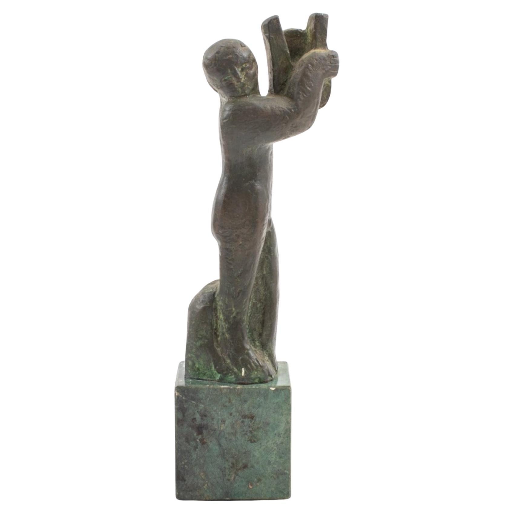 John McDonnell Attr. 'Harpist' Bronze Sculpture