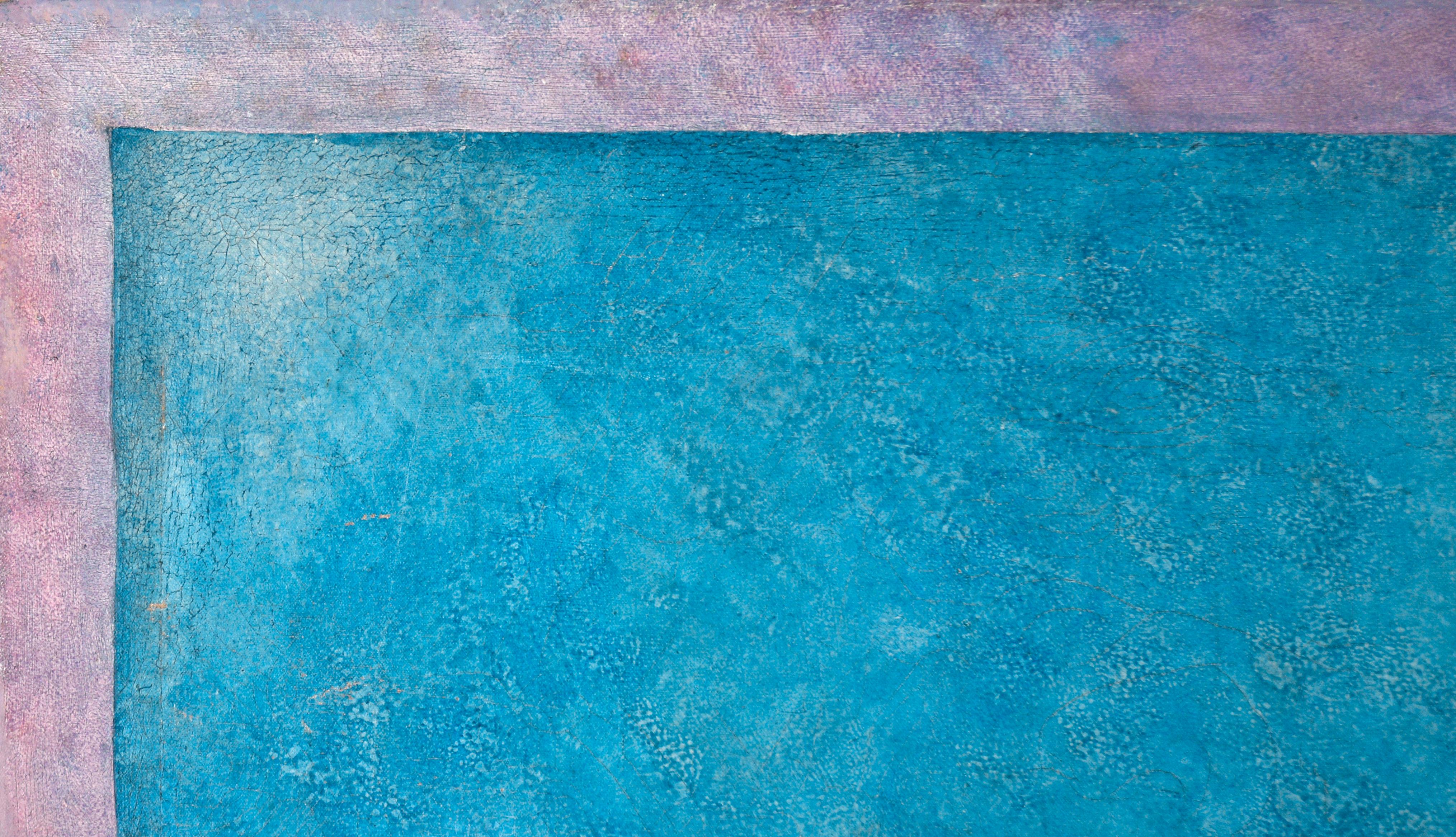 Nager au coucher du soleil - Paysage surréaliste avec deux nageurs à l'huile sur toile - Painting de John McDonnell