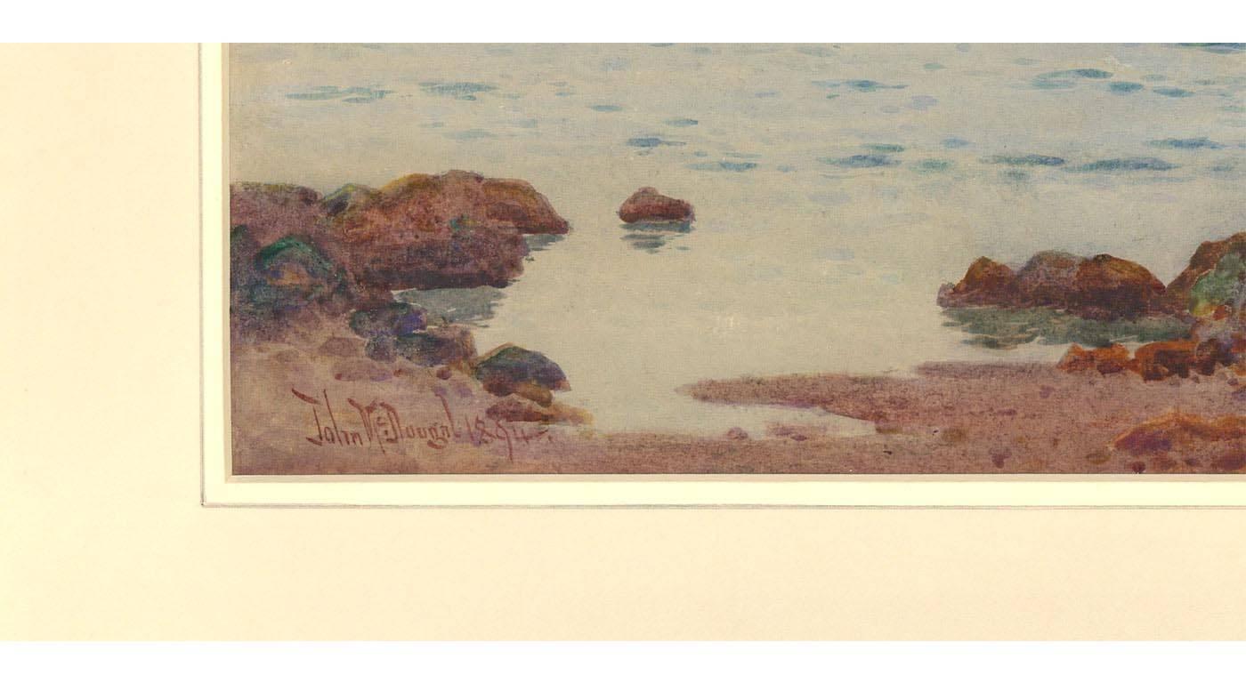 A 1894 seascape in gouache with gum arabic by the Royal Society exhibited English artist John McDougal (1857-1941). Painted on wove paper and finely presented in a washline mount measuring 36cm x 50cm. Signed and dated to the lower left.