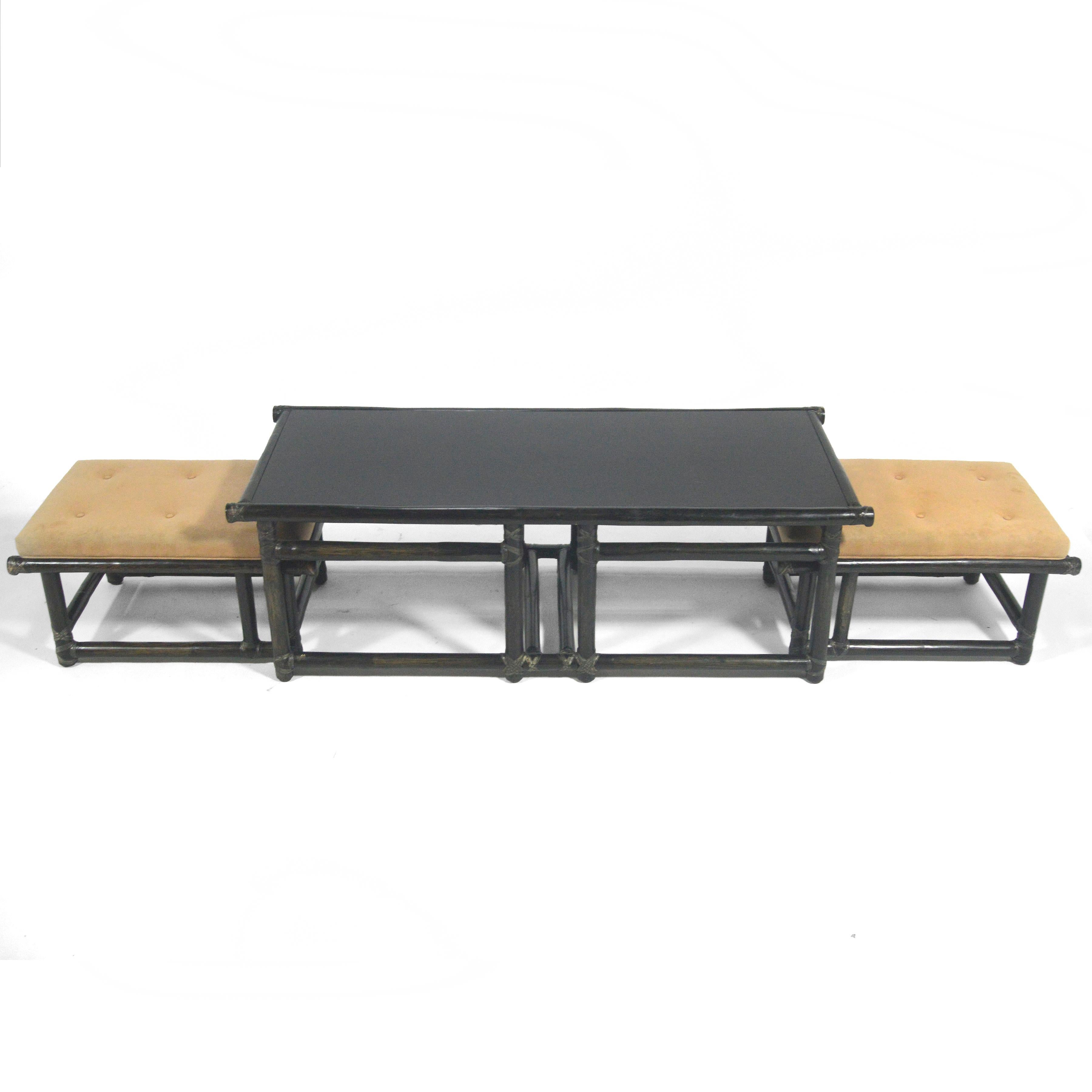 Organic Modern John McGuire Model 57-3 Table and Nesting Benches For Sale
