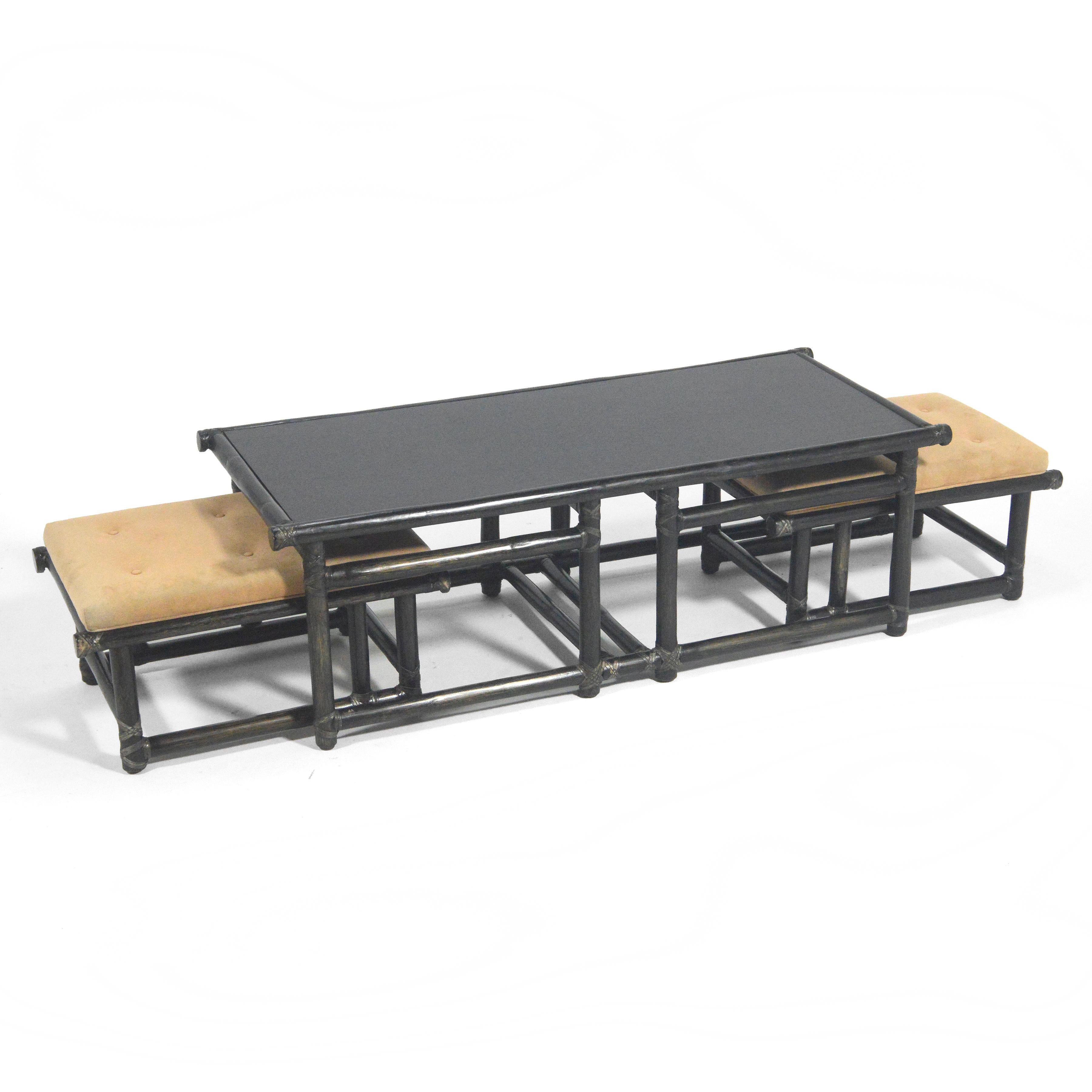 John McGuire Model 57-3 Table and Nesting Benches In Good Condition For Sale In Highland, IN