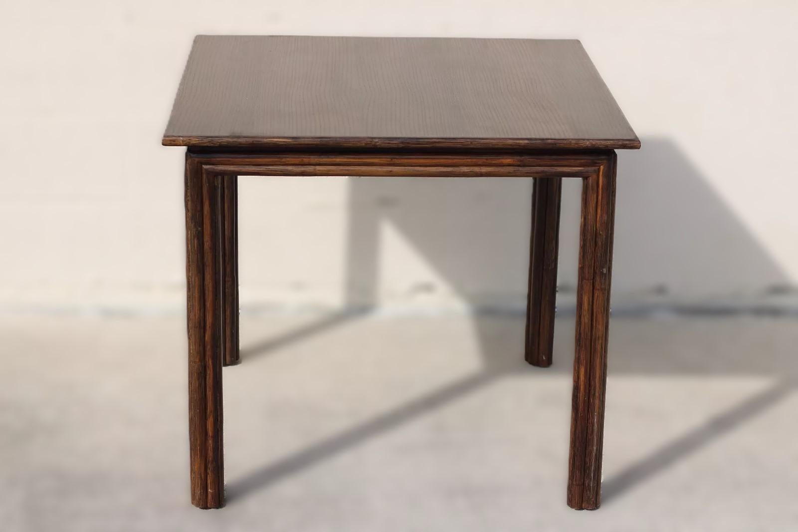 McGuire Oak Rattan Bamboo Game Table In Good Condition For Sale In Vero Beach, FL