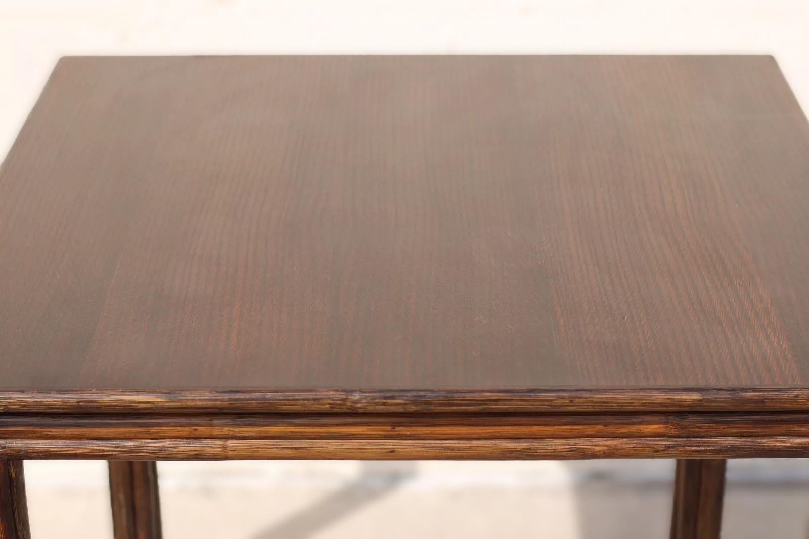 20th Century McGuire Oak Rattan Bamboo Game Table For Sale