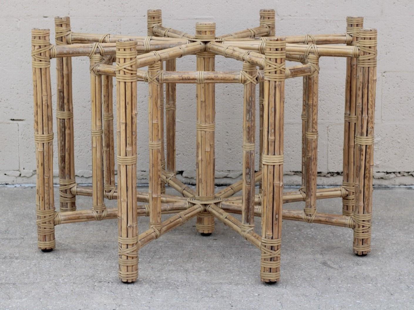 American John McGuire Octagonal Spotted Bamboo Dining Table Base For Sale