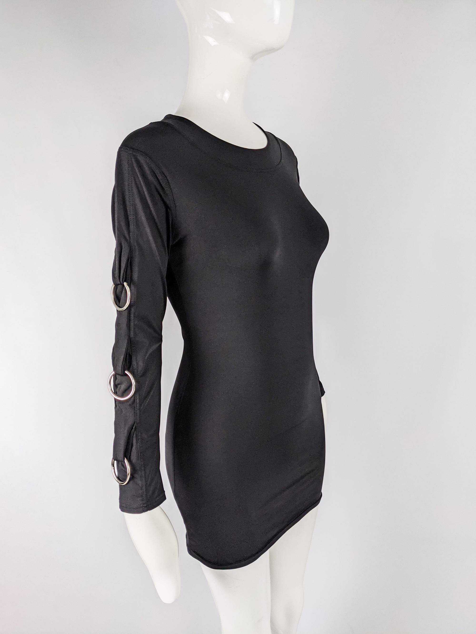 John McKitterick Vintage 1990er Schwarzes Bodycon O-Ring-Minikleid Damen